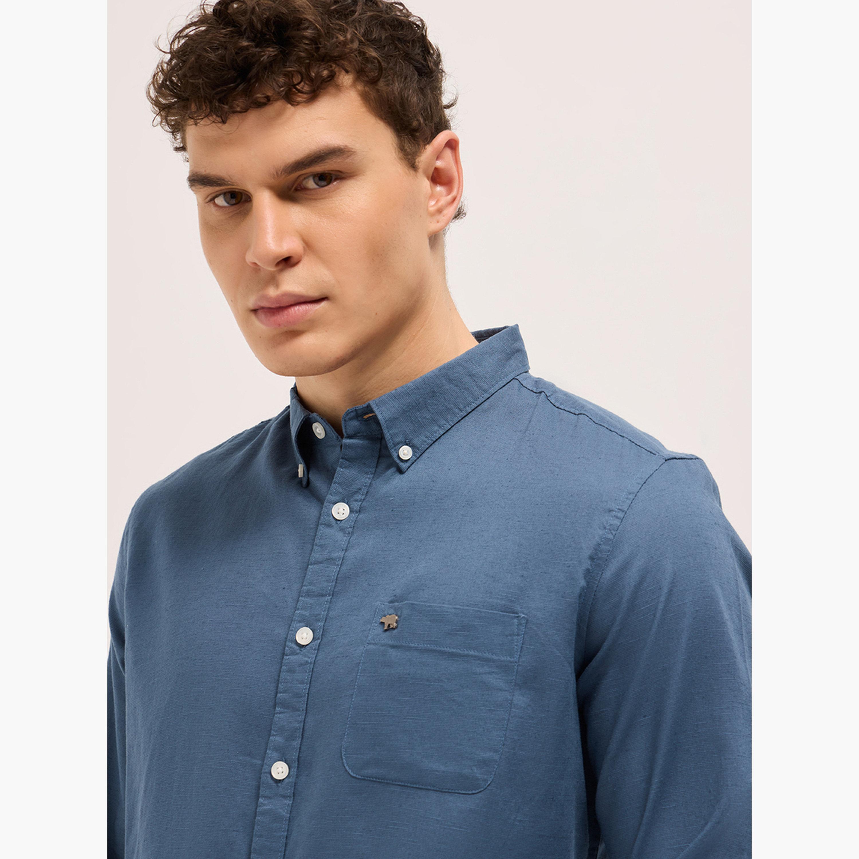 The Bear House X Styli Men's Cotton Linen Solid Slim Fit Casual Shirt-men-clothing-shirts-image-2