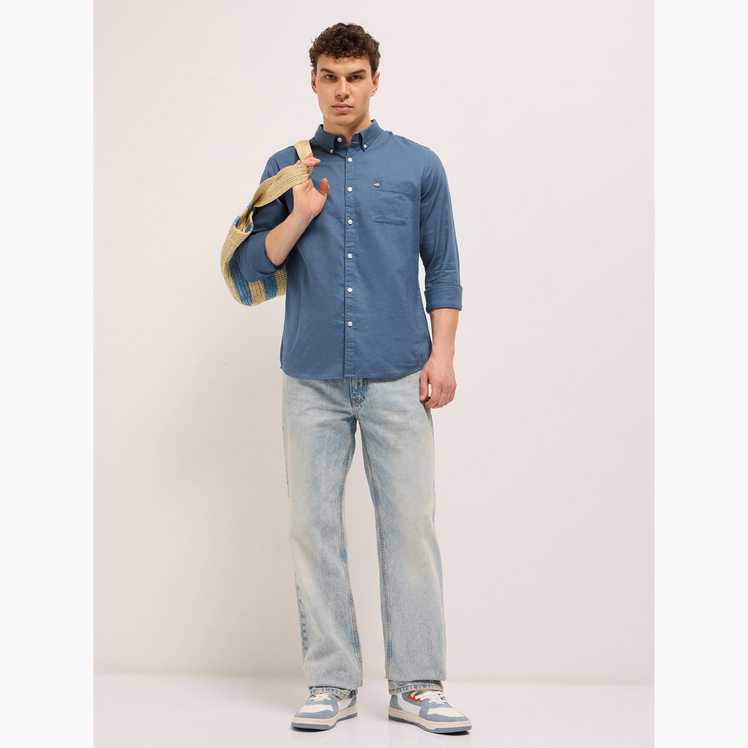The Bear House X Styli Men's Cotton Linen Solid Slim Fit Casual Shirt-men-clothing-shirts-image-3