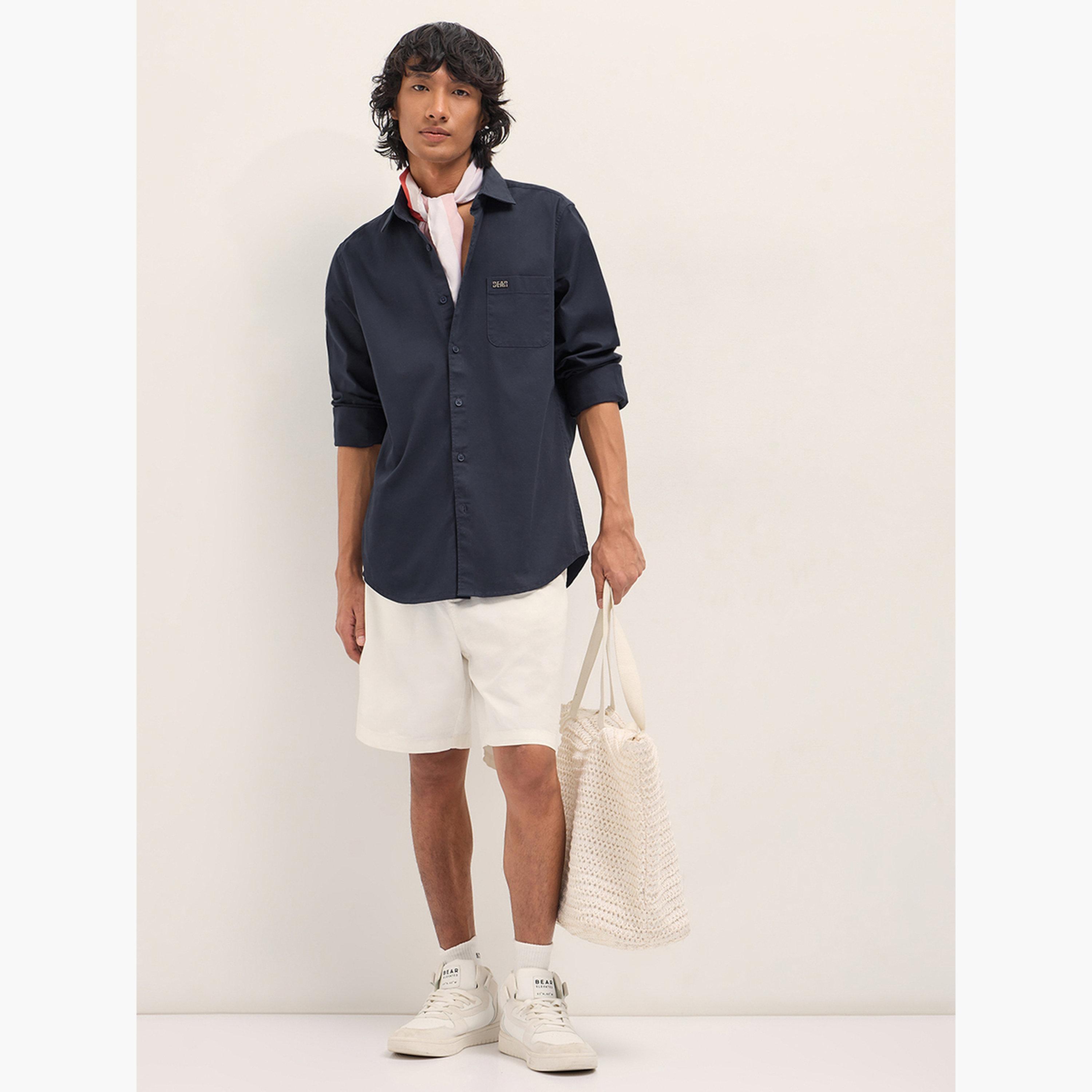 The Bear House X Styli Men's Solid Cotton Blend Slim Fit Casual Shirt-men-clothing-shirts-image-3