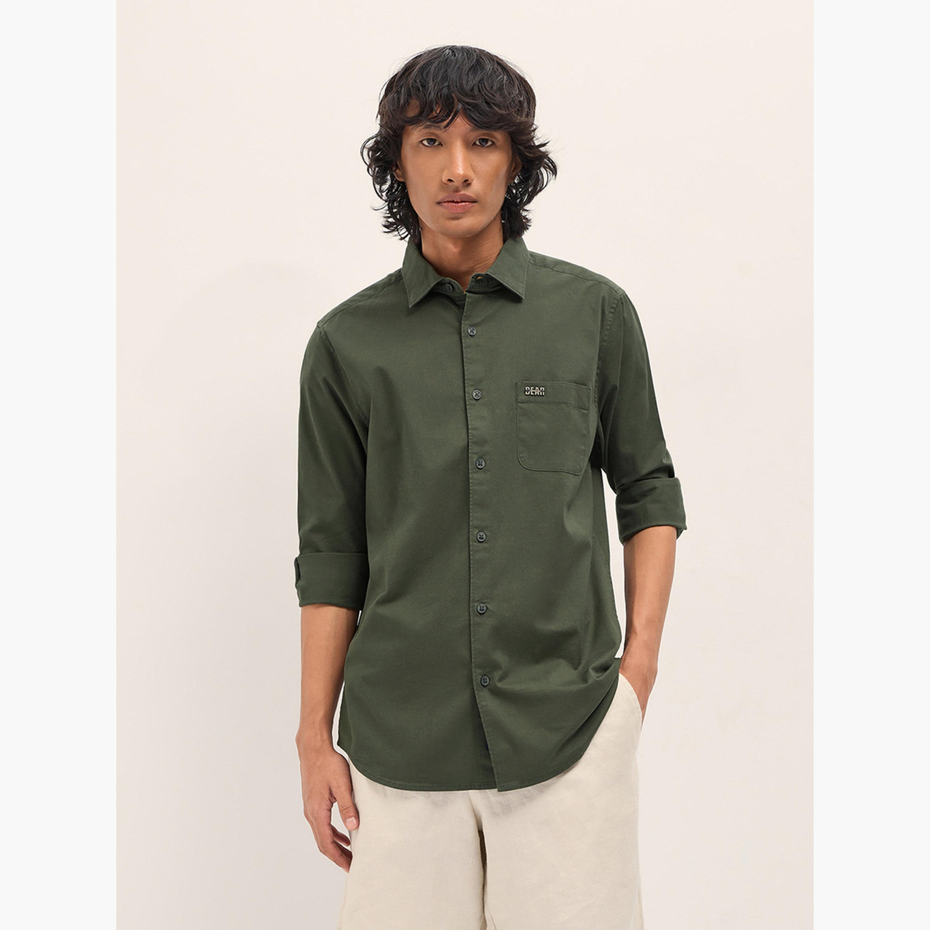 ذا بير هاوس × ستايلي - قميص رجالي كاجوال بقصة ضيقة مصنوع من مزيج القطن السادة-men-clothing-shirts-image-5