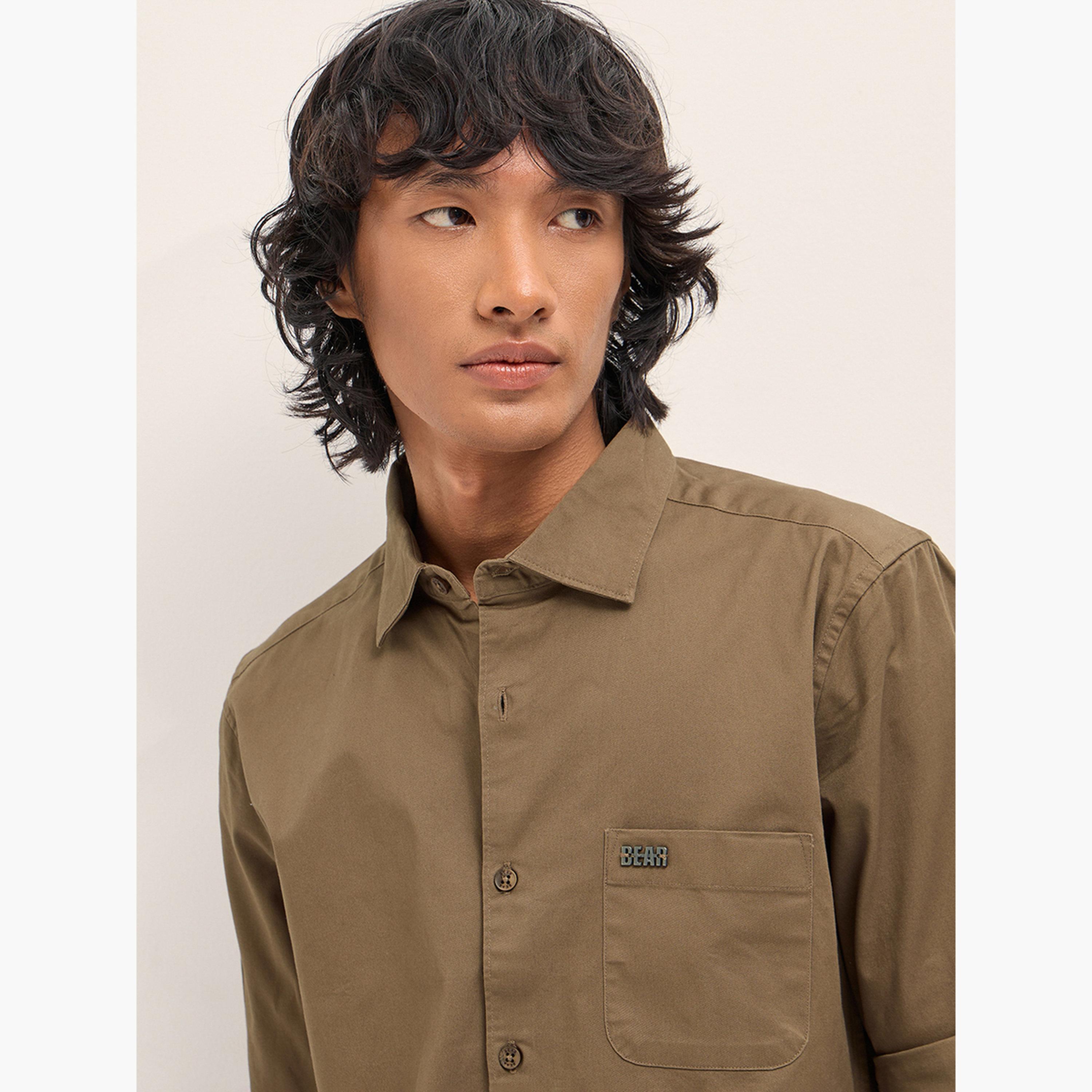 The Bear House X Styli Men's Solid Cotton Blend Slim Fit Casual Shirt-men-clothing-shirts-image-2