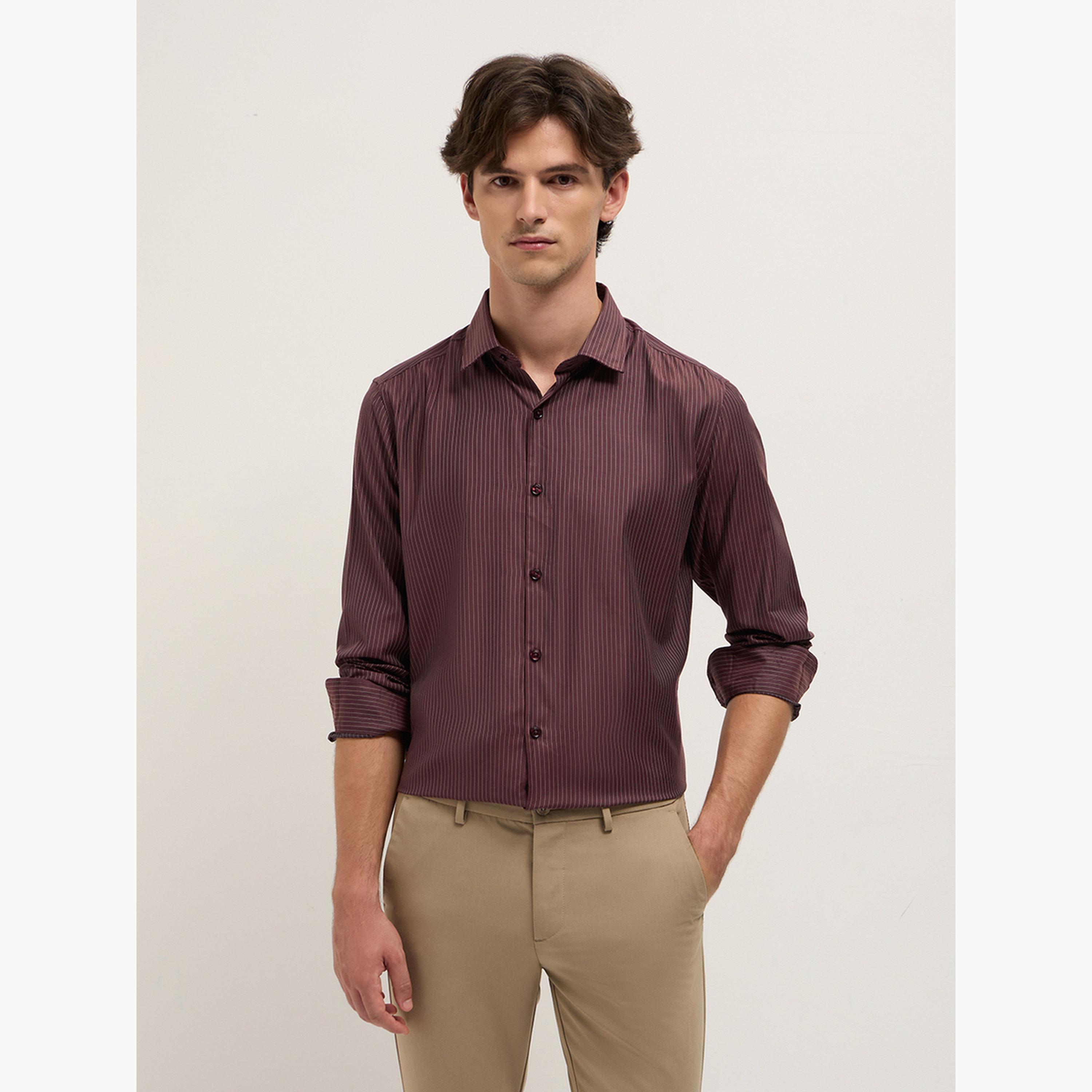 ذا بير هاوس × ستايلي - قميص رجالي رسمي مخطط قصة محددة من مزيج القطن-men-clothing-shirts-image-1