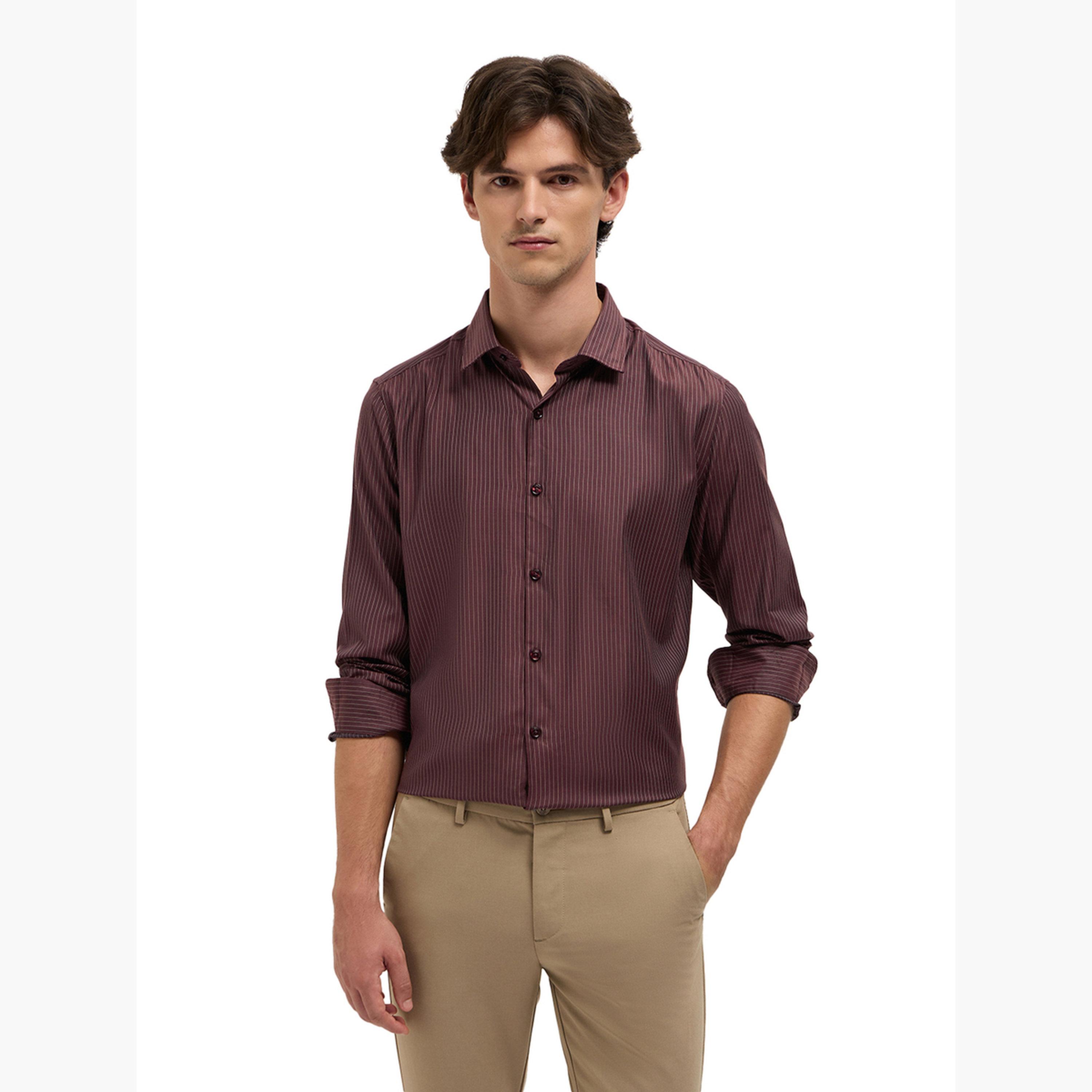 ذا بير هاوس × ستايلي - قميص رجالي رسمي مخطط قصة محددة من مزيج القطن-men-clothing-shirts-image-4