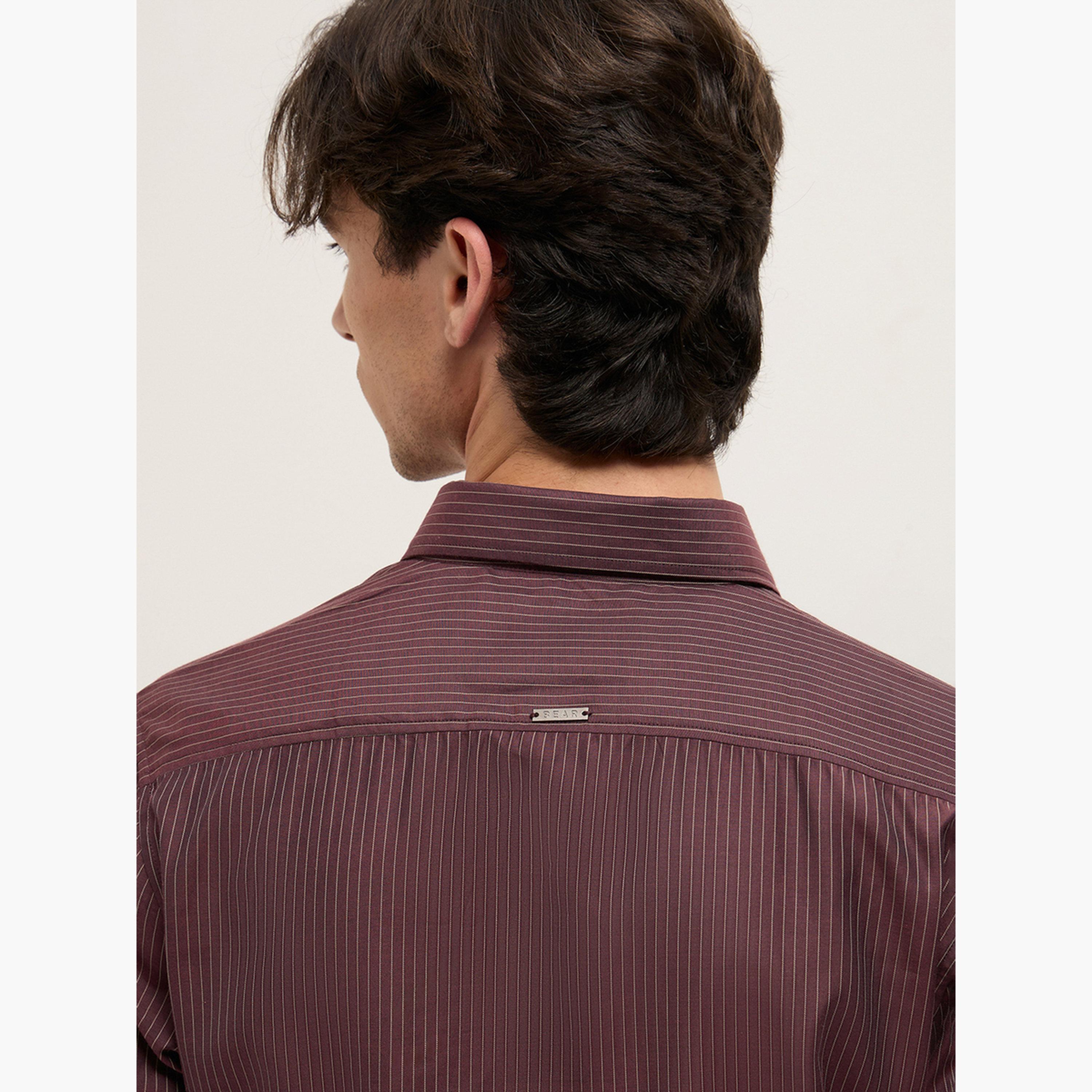 ذا بير هاوس × ستايلي - قميص رجالي رسمي مخطط قصة محددة من مزيج القطن-men-clothing-shirts-image-5