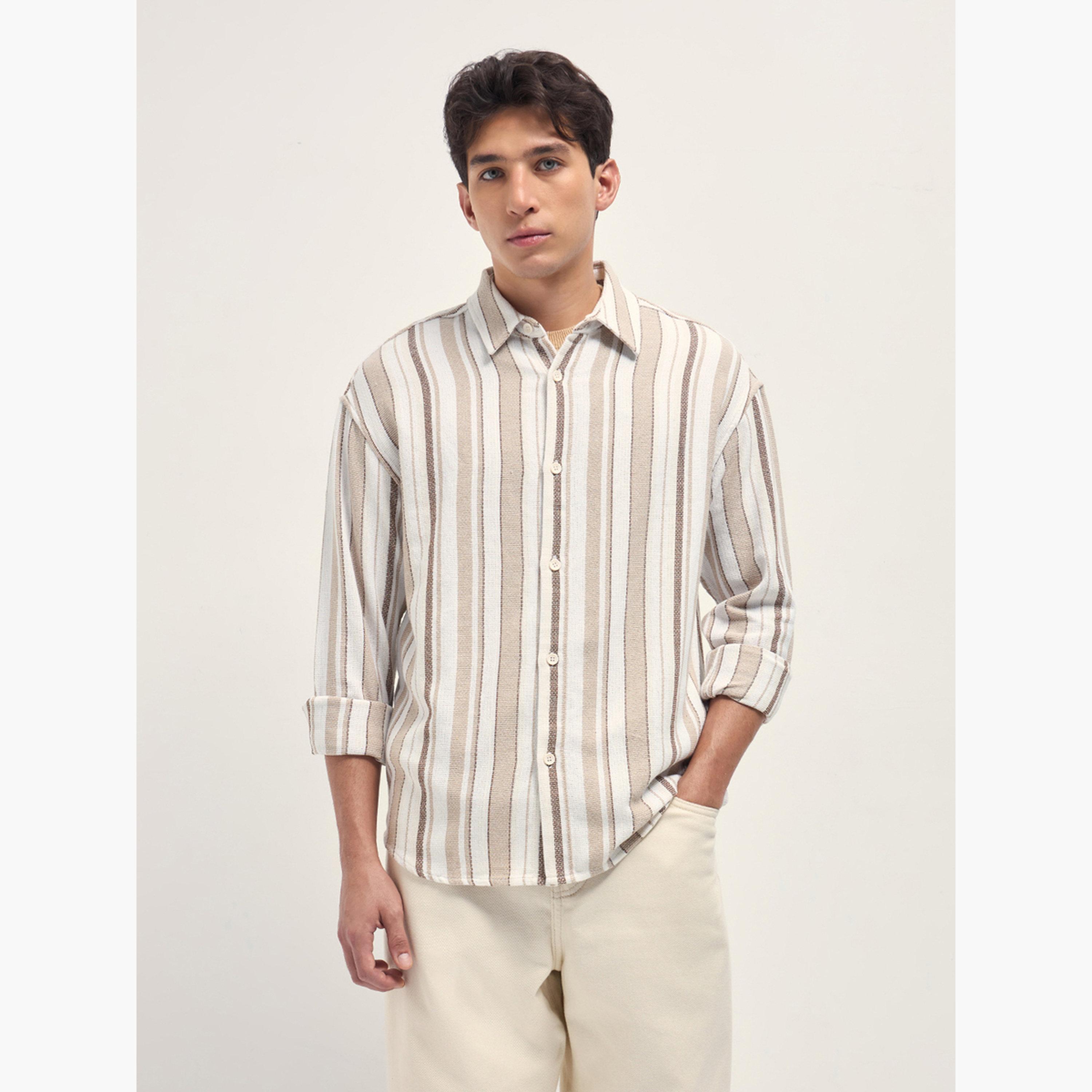 The Bear House X Styli Men Cotton Striped Relax Fit Overshirt-men-clothing-shirts-image-1