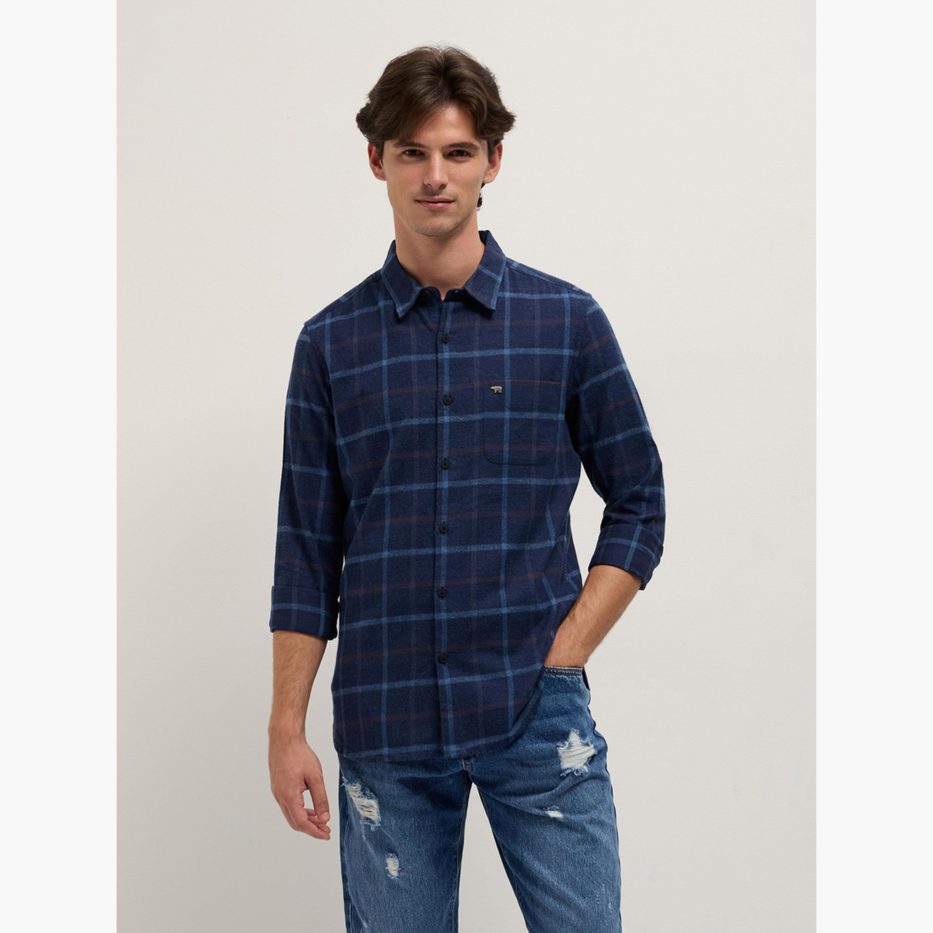 ذا بير هاوس × ستايلي - قميص رجالي من الفلانيل القطني المربّع بقصة ضيقة-men-clothing-shirts-image-1
