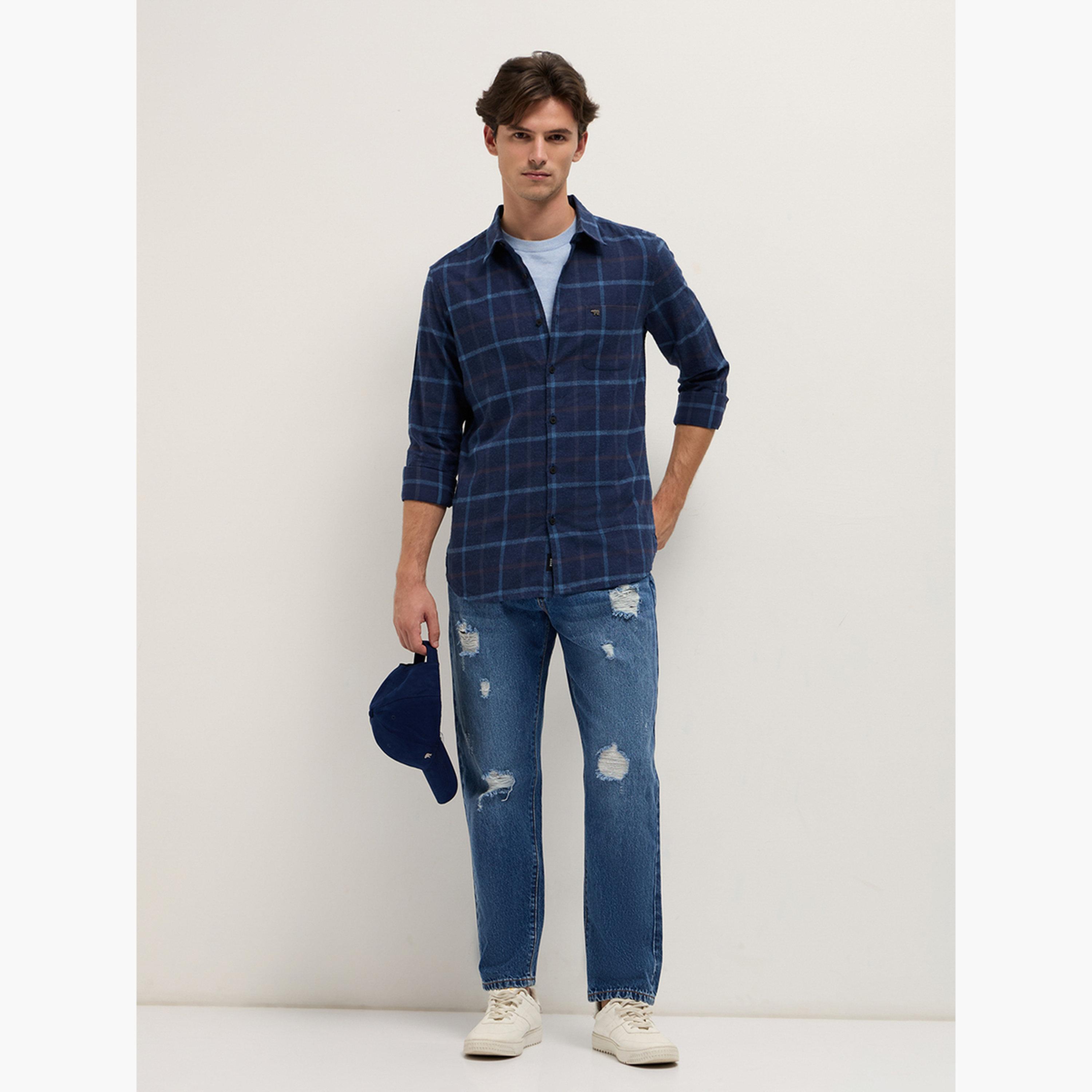 ذا بير هاوس × ستايلي - قميص رجالي من الفلانيل القطني المربّع بقصة ضيقة-men-clothing-shirts-image-2