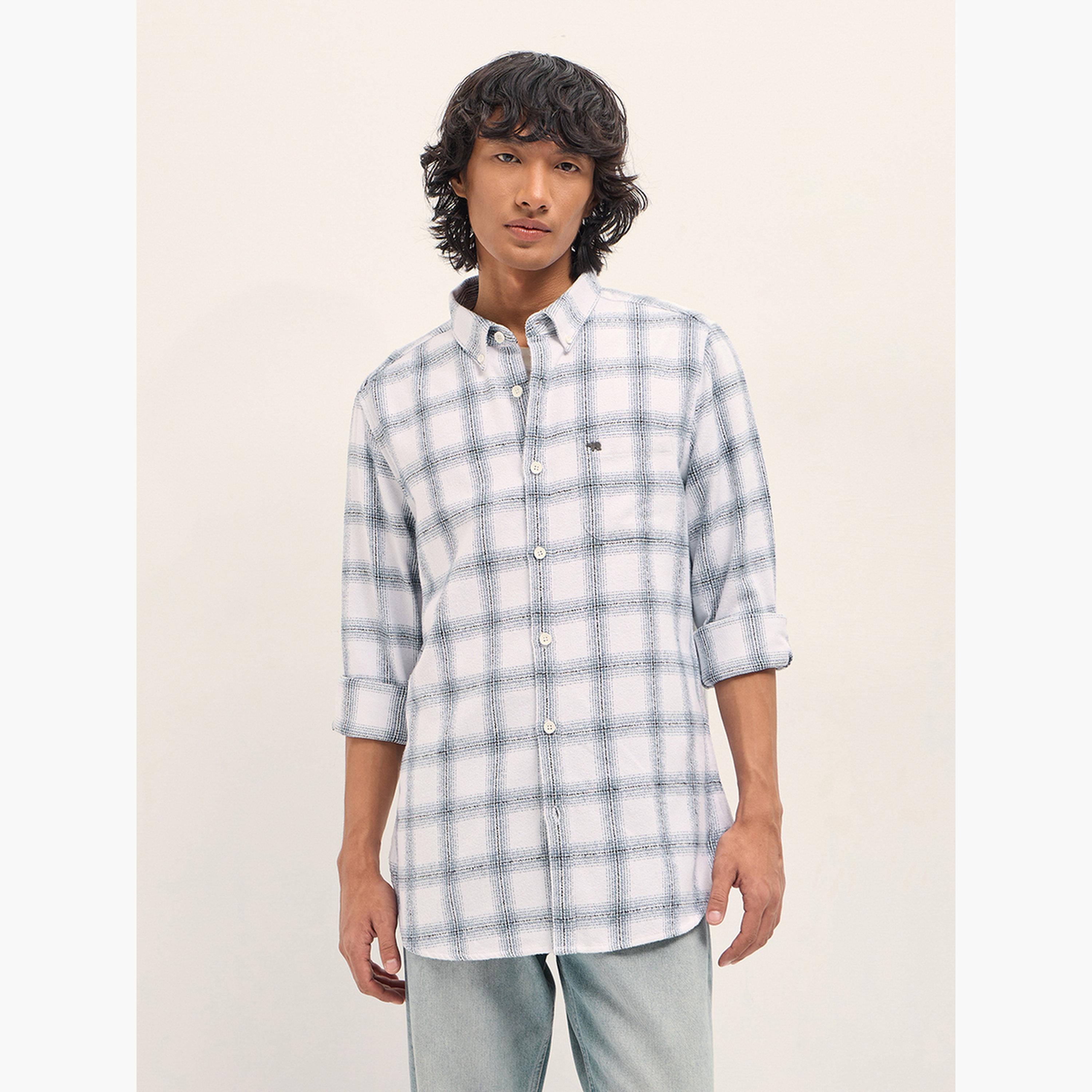ذا بير هاوس × ستايلي - قميص رجالي قطني من الفلانيل المربّع بقصة ضيقة لإطلالة الكاجوال-men-clothing-shirts-image-1