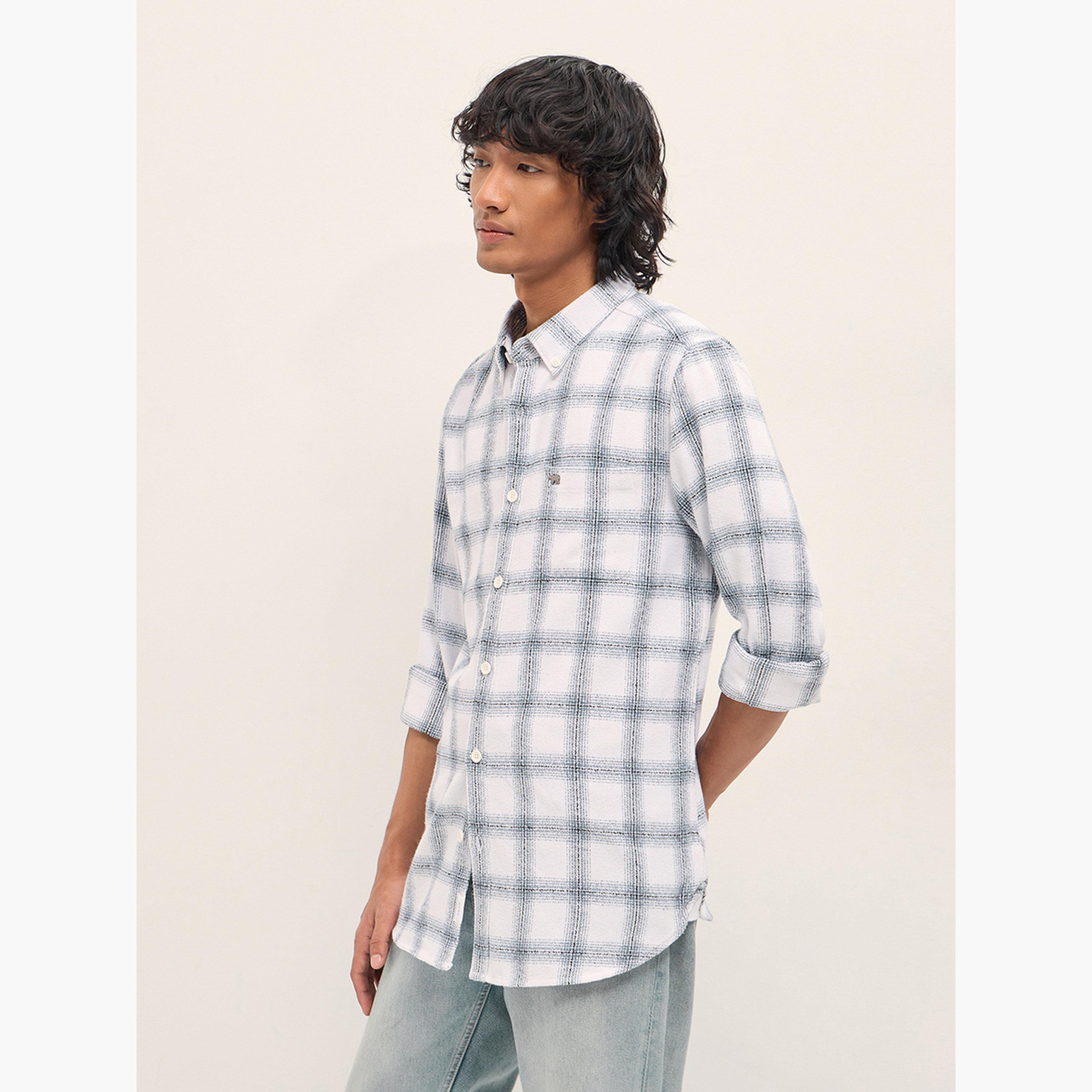 ذا بير هاوس × ستايلي - قميص رجالي قطني من الفلانيل المربّع بقصة ضيقة لإطلالة الكاجوال-men-clothing-shirts-image-2