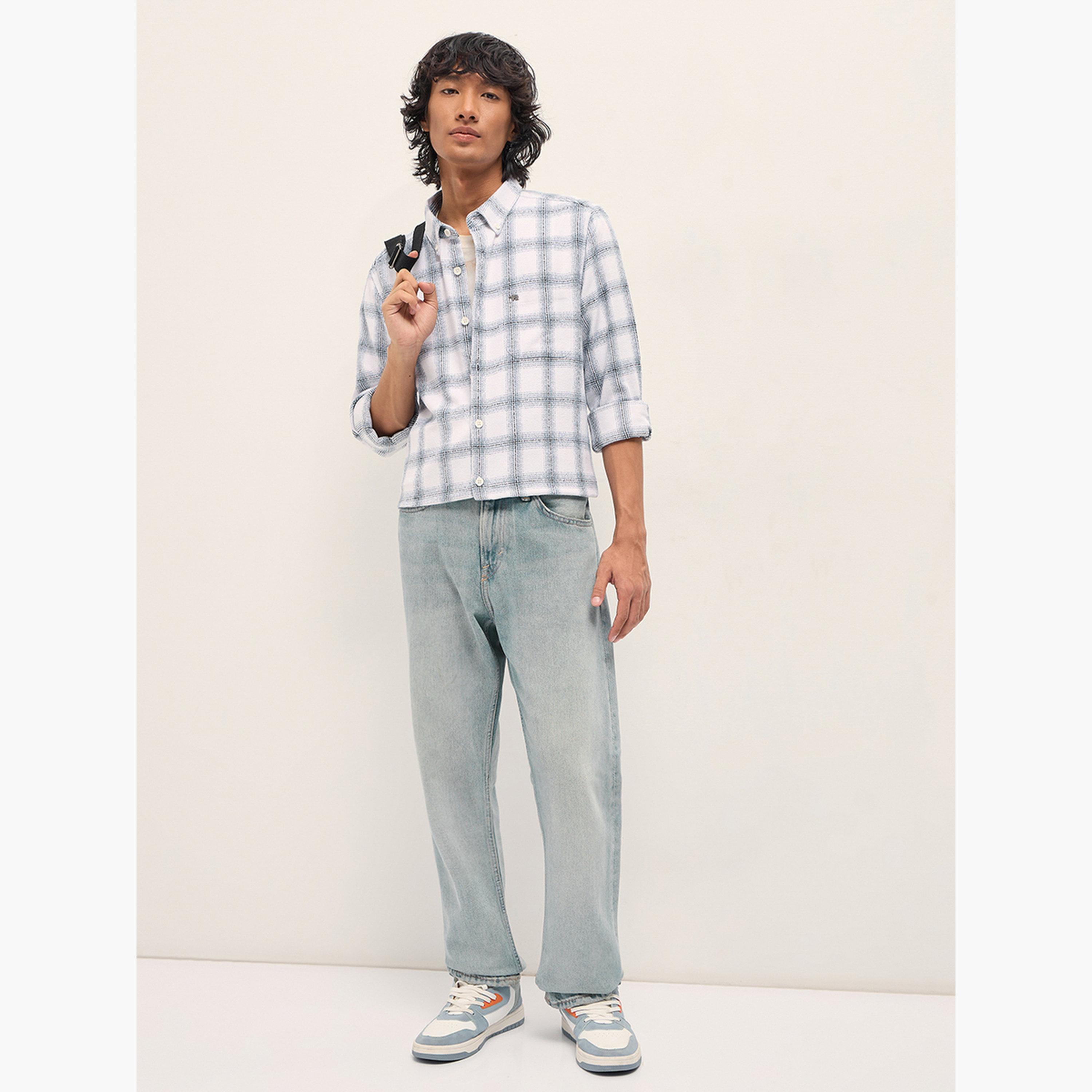 ذا بير هاوس × ستايلي - قميص رجالي قطني من الفلانيل المربّع بقصة ضيقة لإطلالة الكاجوال-men-clothing-shirts-image-4