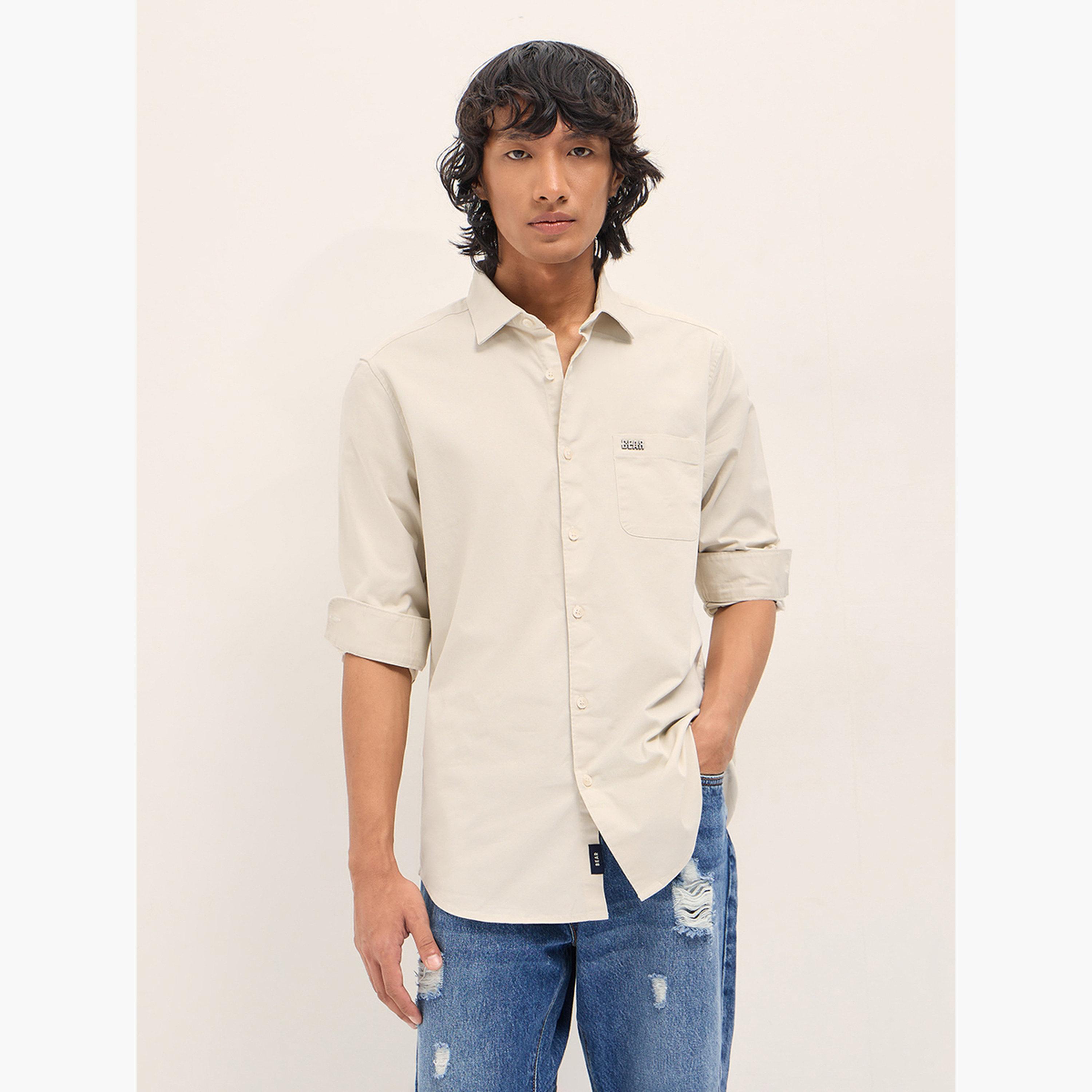 The Bear House X Styli Men's Solid Cotton Slim Fit Casual Shirt-men-clothing-shirts-image-1