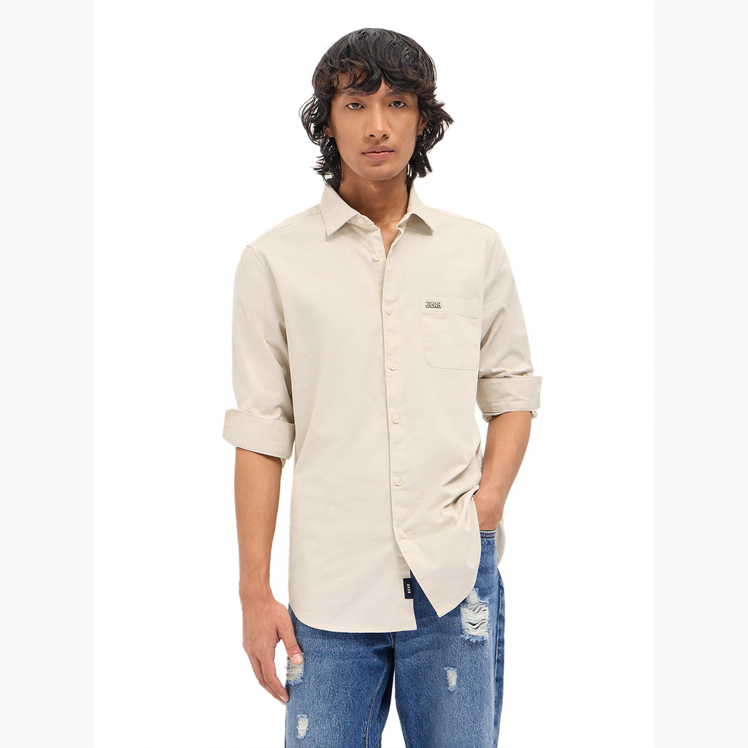 The Bear House X Styli Men's Solid Cotton Slim Fit Casual Shirt-men-clothing-shirts-image-4