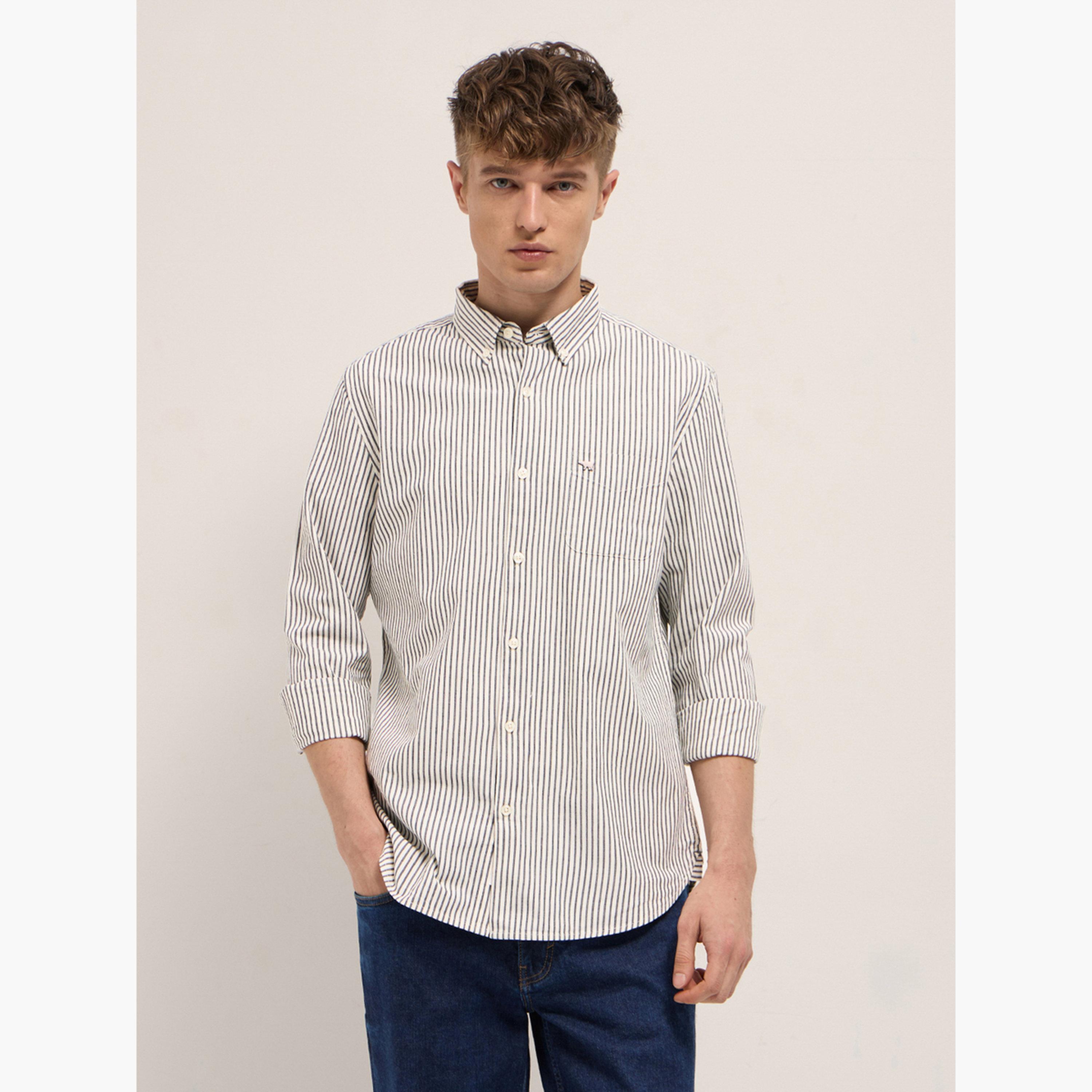 ذا بير هاوس × ستايلي - قميص رجالي قطني مخطط بقصة ضيقة لإطلالة الكاجوال-men-clothing-shirts-image-1
