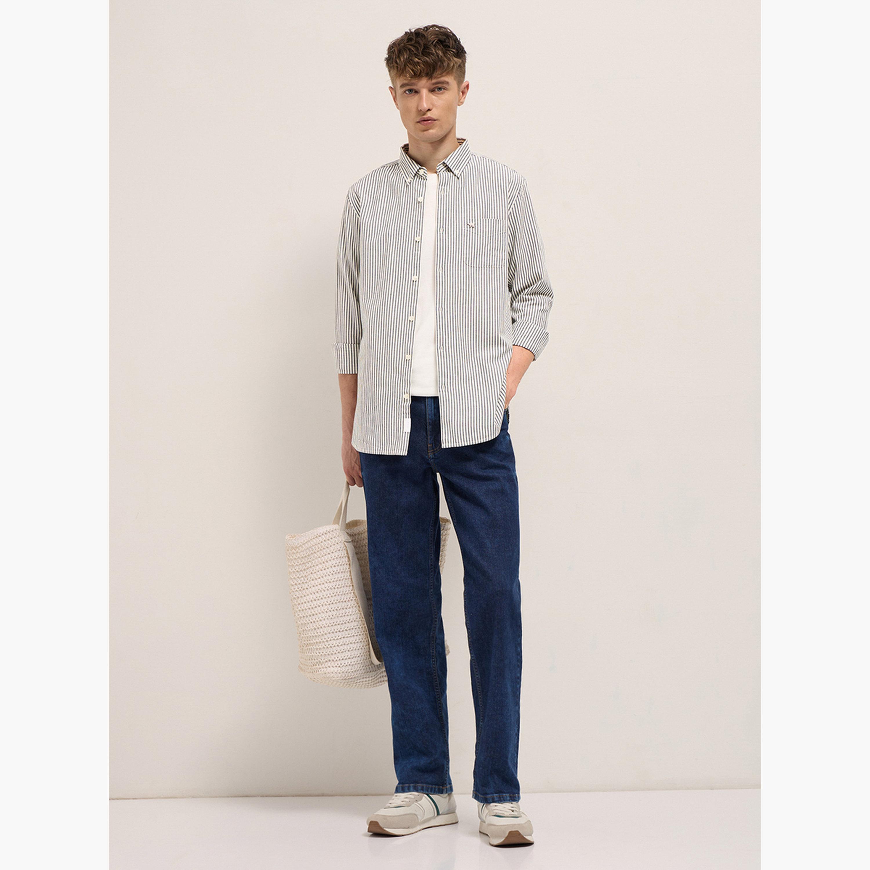 ذا بير هاوس × ستايلي - قميص رجالي قطني مخطط بقصة ضيقة لإطلالة الكاجوال-men-clothing-shirts-image-2