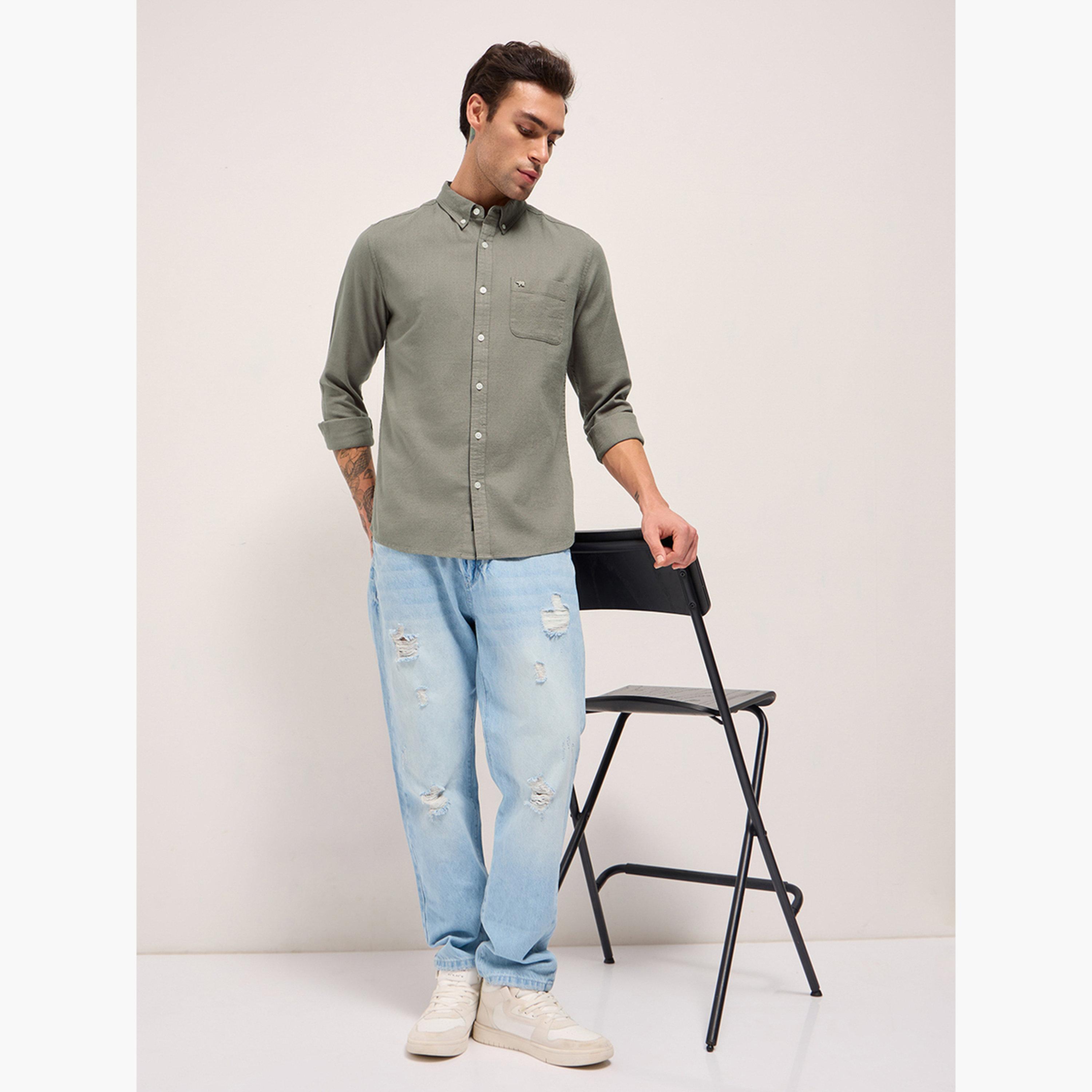 The Bear House X Styli Men's Solid Cotton Linen Slim Fit Casual Shirt-men-clothing-shirts-image-4