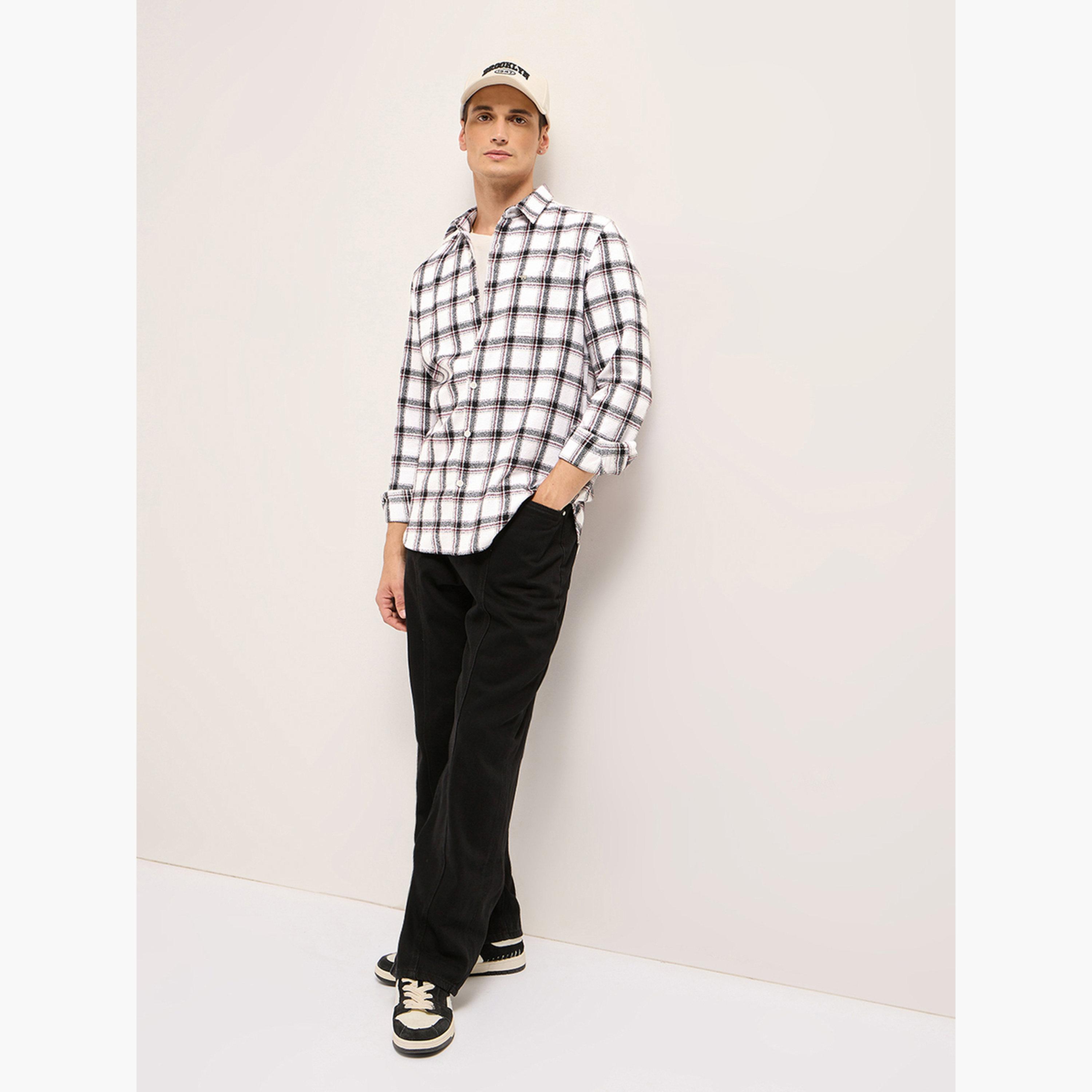 ذا بير هاوس × ستايلي - قميص رجالي قطني كاروهات بقصة ضيقة من الفلانيل، لإطلالة الكاجوال-men-clothing-shirts-image-3