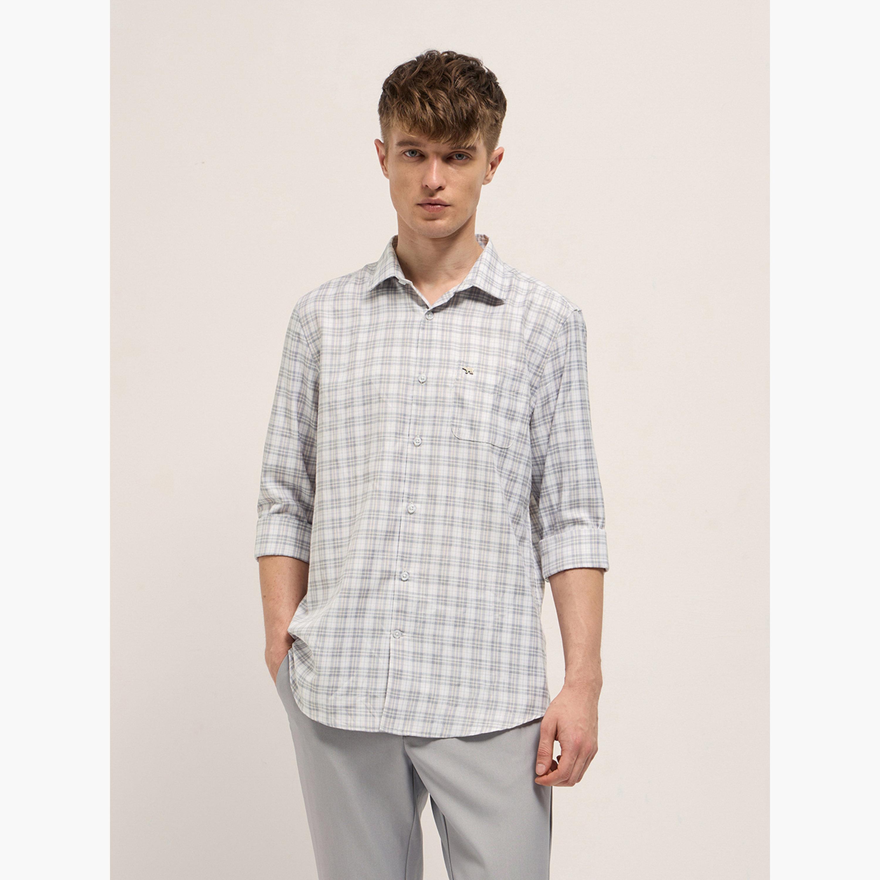 ذا بير هاوس × ستايلي - قميص رجالي رسمي بنقشة مربعات قصة محددة-men-clothing-shirts-image-1
