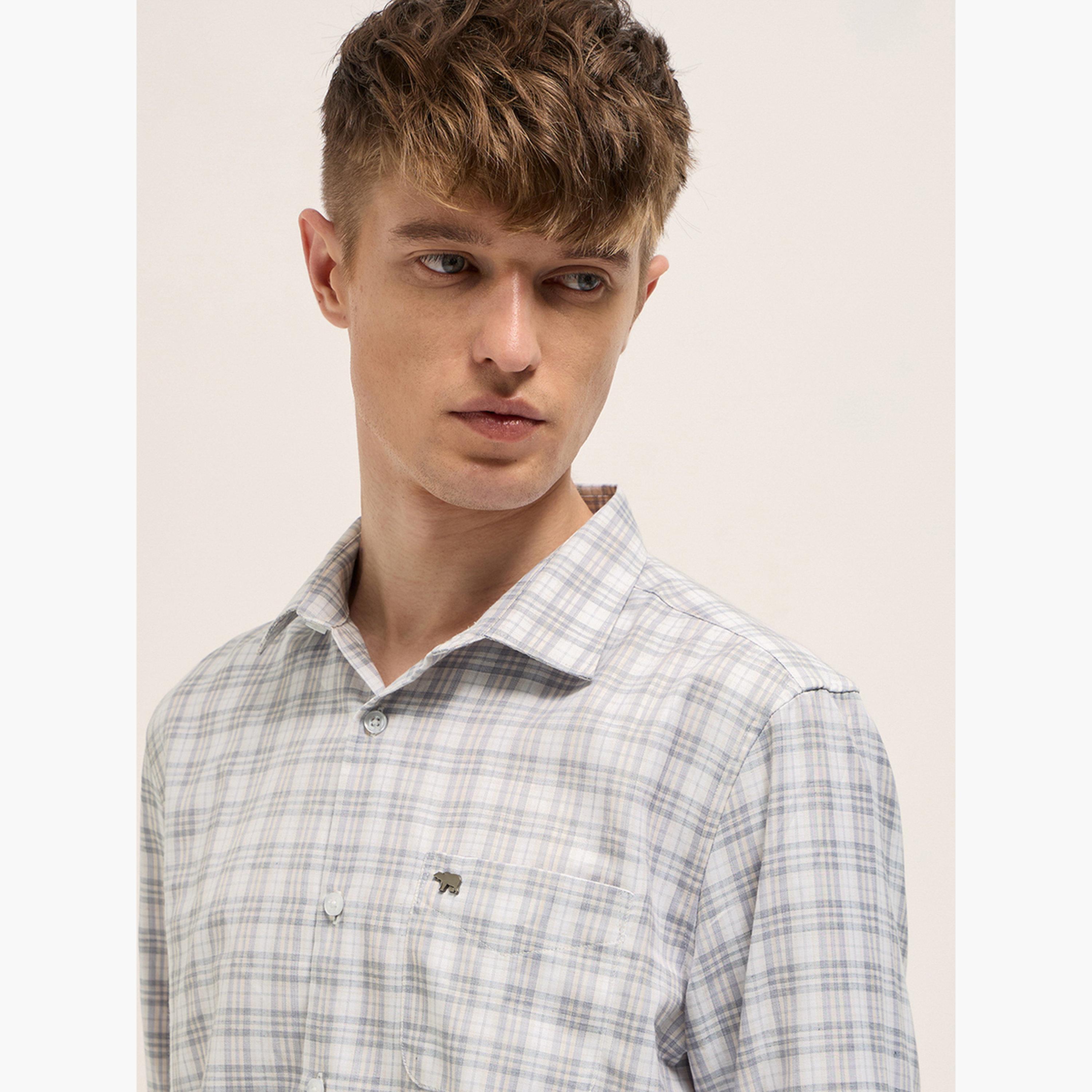 ذا بير هاوس × ستايلي - قميص رجالي رسمي بنقشة مربعات قصة محددة-men-clothing-shirts-image-2