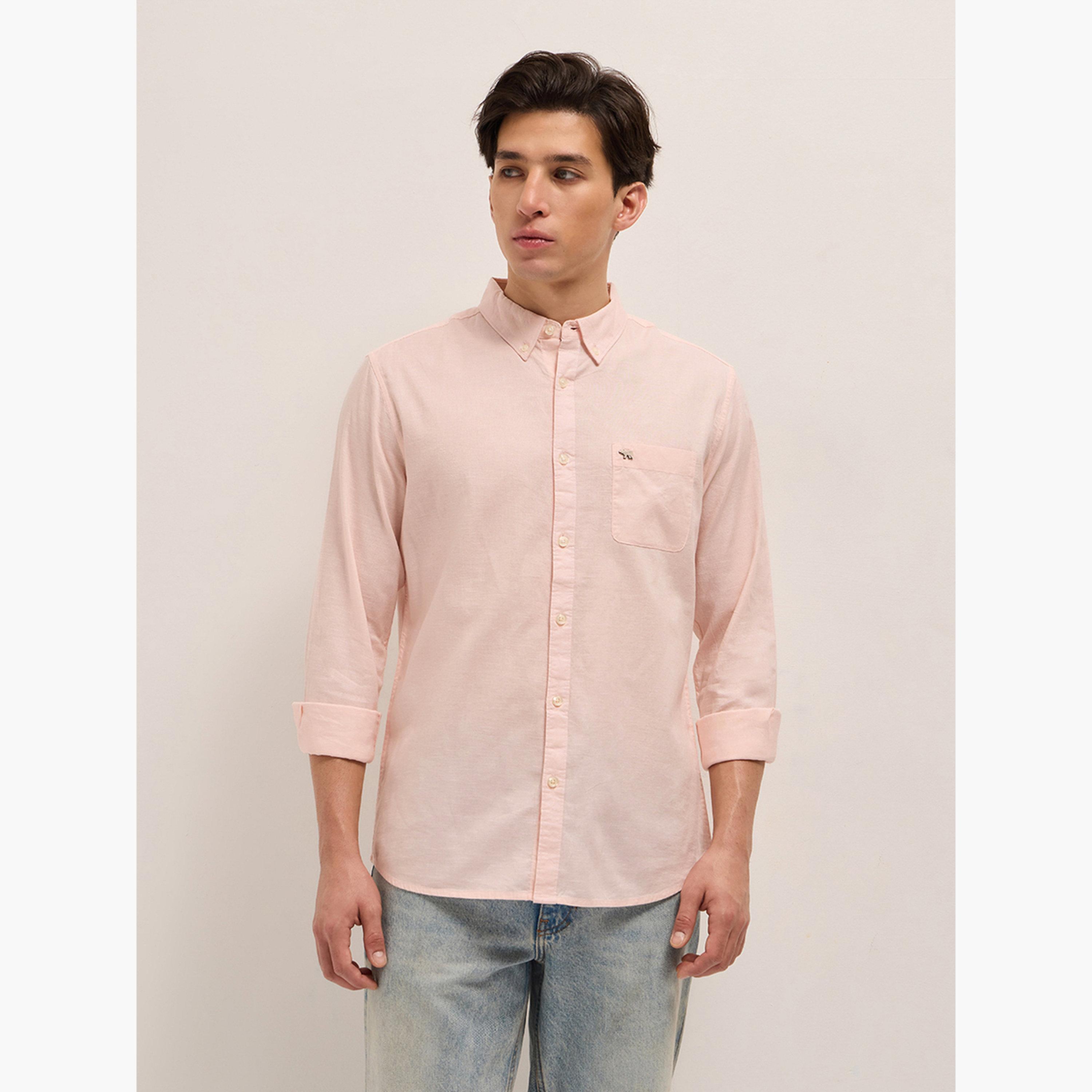 The Bear House X Styli pink cotton blend solid slim fit casual shirt-men-clothing-shirts-image-1
