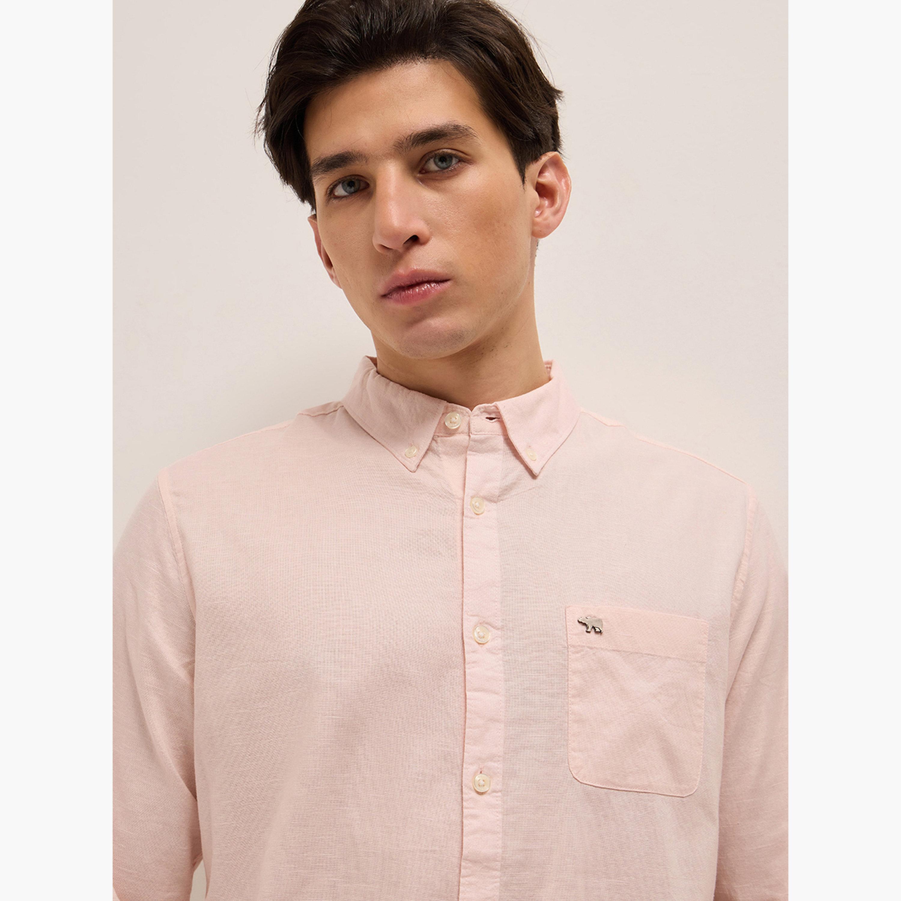 The Bear House X Styli pink cotton blend solid slim fit casual shirt-men-clothing-shirts-image-2