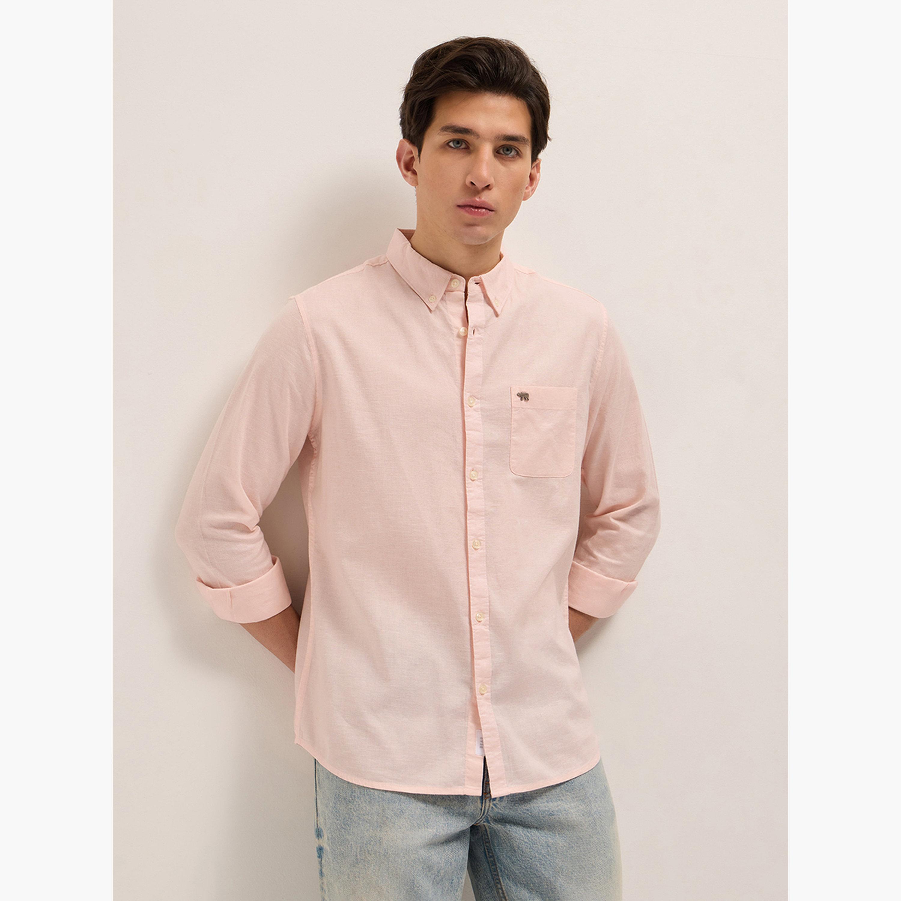 The Bear House X Styli pink cotton blend solid slim fit casual shirt-men-clothing-shirts-image-4
