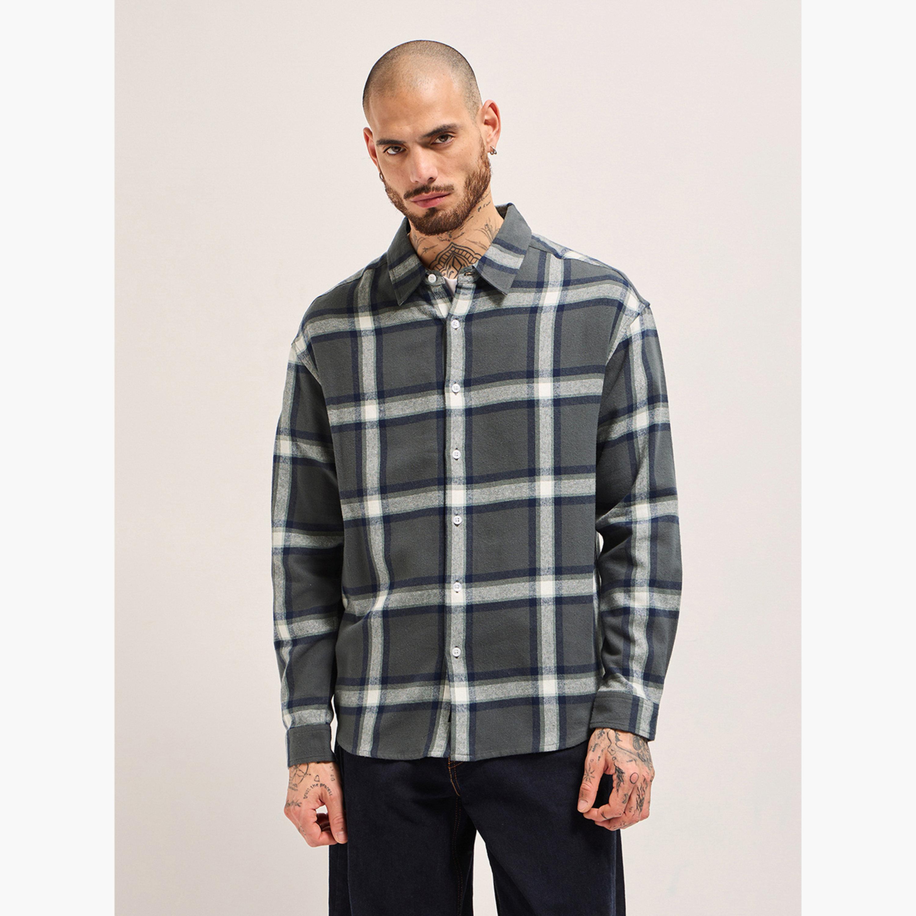 The Bear House X Styli Men's Cotton Checked Relaxed Fit Flannel Shirt-men-clothing-shirts-image-1
