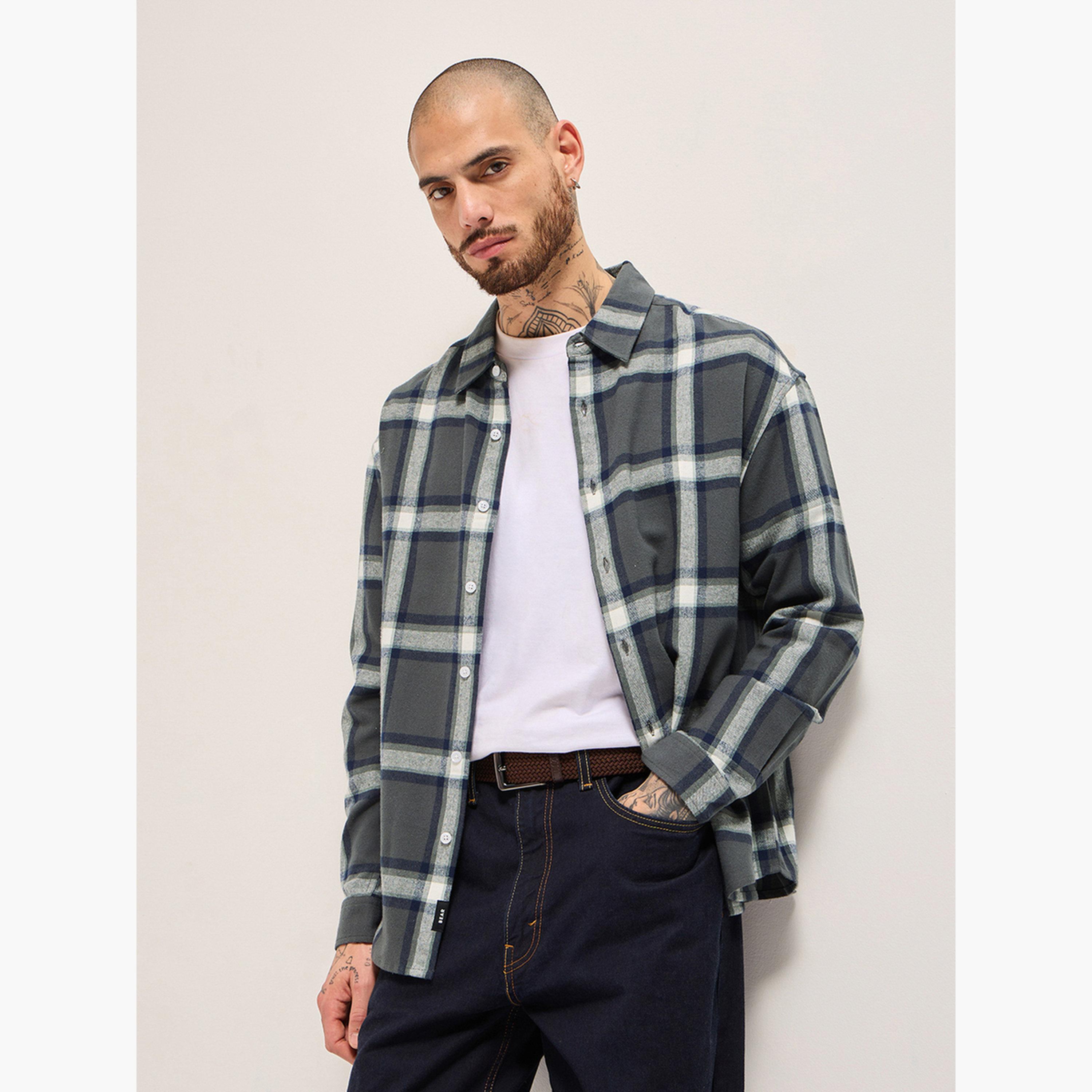 The Bear House X Styli Men's Cotton Checked Relaxed Fit Flannel Shirt-men-clothing-shirts-image-4