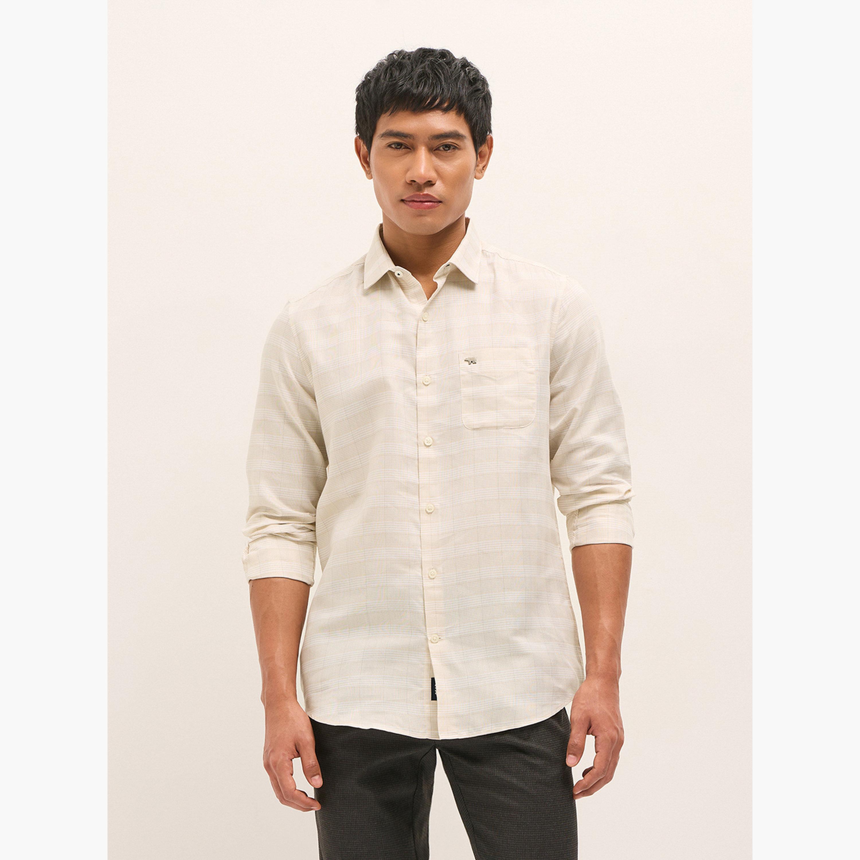 ذا بير هاوس × ستايلي - قميص رجالي رسمي قصة محددة من مزيج البوليستر بنقشة مربعات-men-clothing-shirts-image-1