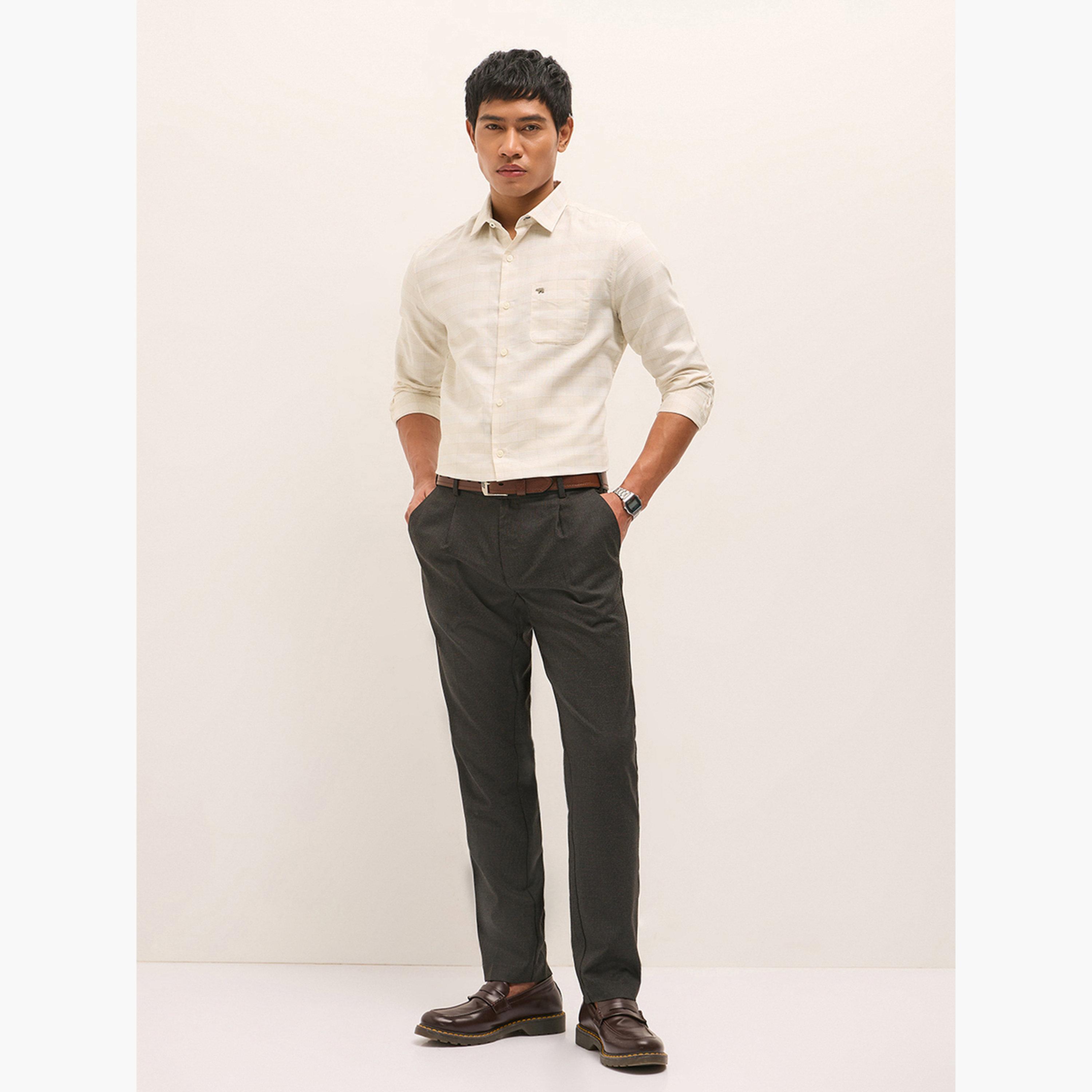 ذا بير هاوس × ستايلي - قميص رجالي رسمي قصة محددة من مزيج البوليستر بنقشة مربعات-men-clothing-shirts-image-2