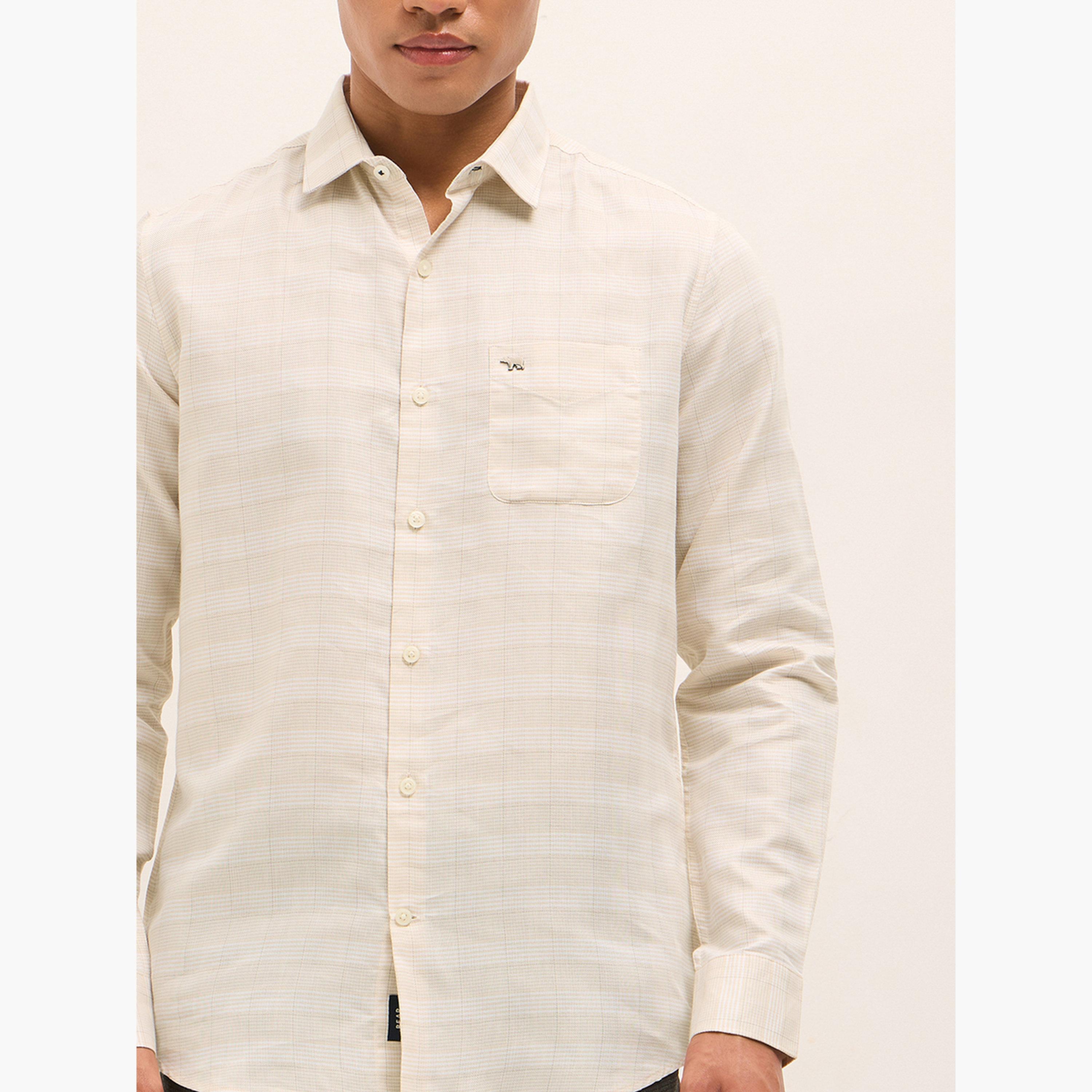 ذا بير هاوس × ستايلي - قميص رجالي رسمي قصة محددة من مزيج البوليستر بنقشة مربعات-men-clothing-shirts-image-3