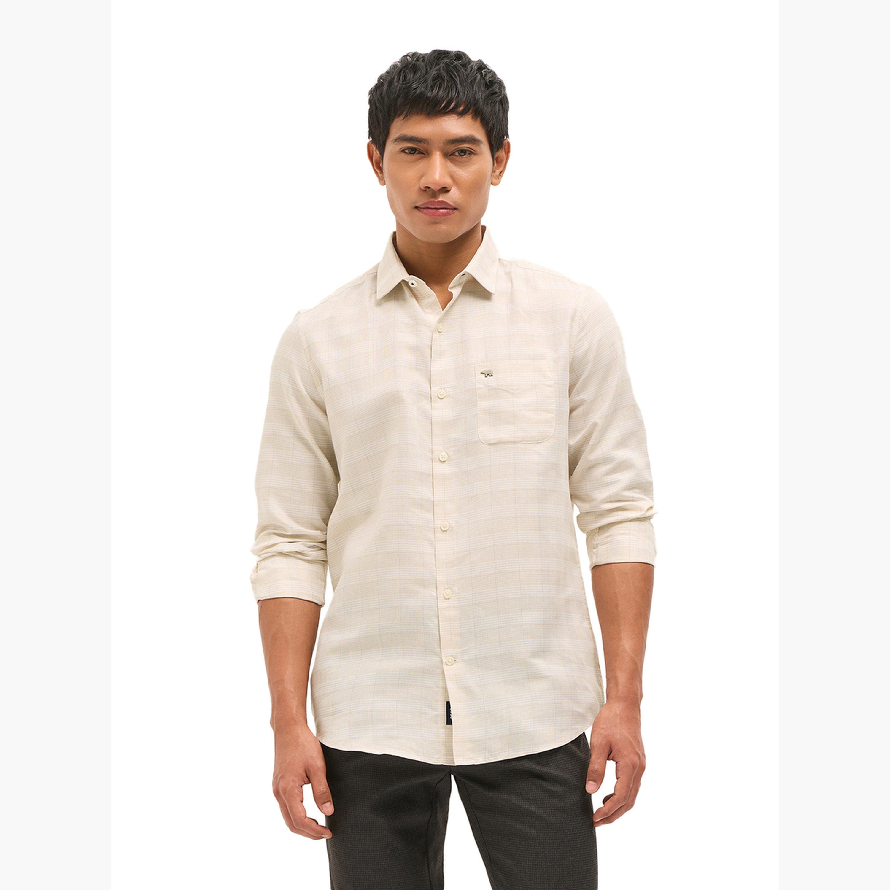 ذا بير هاوس × ستايلي - قميص رجالي رسمي قصة محددة من مزيج البوليستر بنقشة مربعات-men-clothing-shirts-image-5