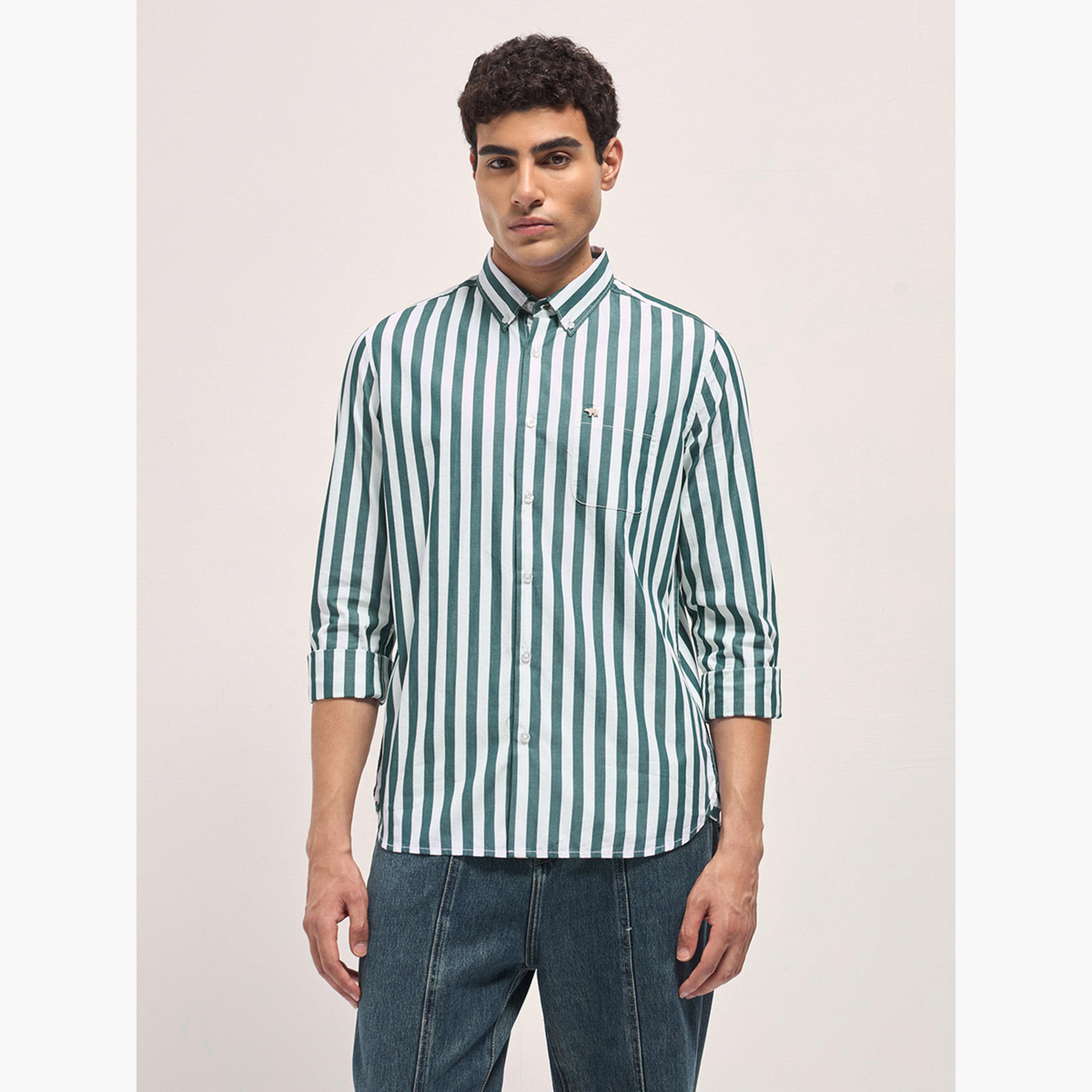 ذا بير هاوس × ستايلي - قميص رجالي مخطط من القطن بقصة ضيقة لإطلالة الكاجوال-men-clothing-shirts-image-1