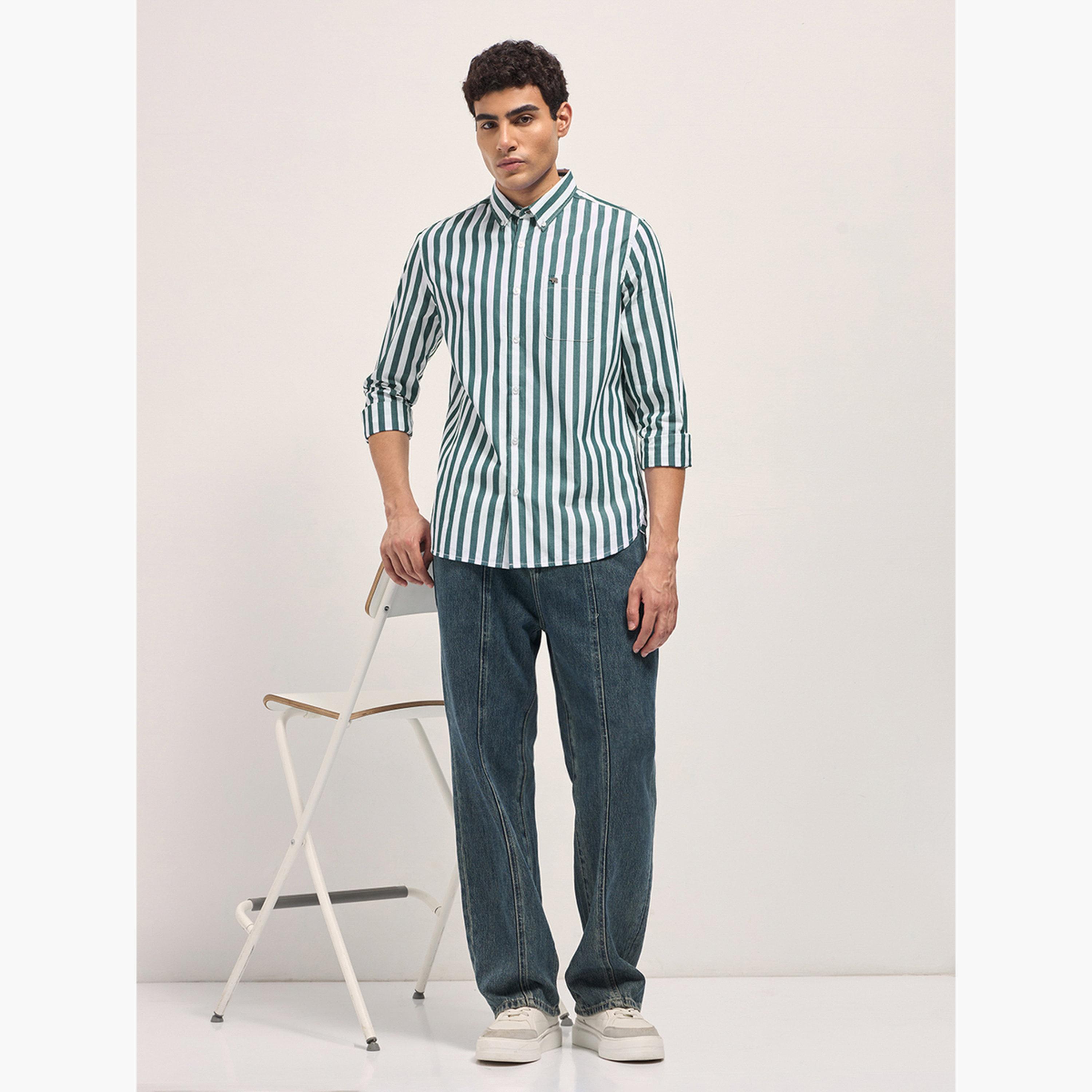 ذا بير هاوس × ستايلي - قميص رجالي مخطط من القطن بقصة ضيقة لإطلالة الكاجوال-men-clothing-shirts-image-2