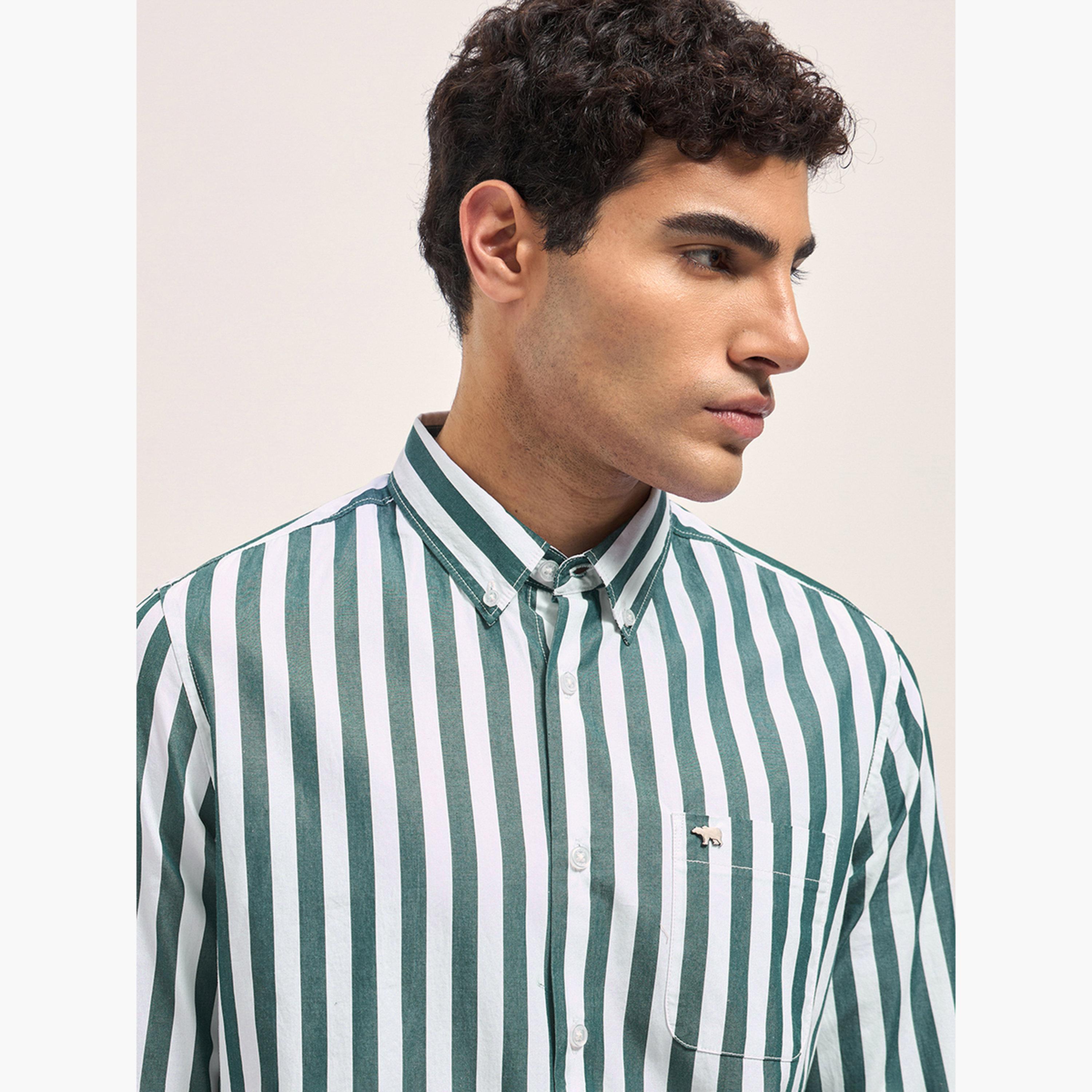 ذا بير هاوس × ستايلي - قميص رجالي مخطط من القطن بقصة ضيقة لإطلالة الكاجوال-men-clothing-shirts-image-3