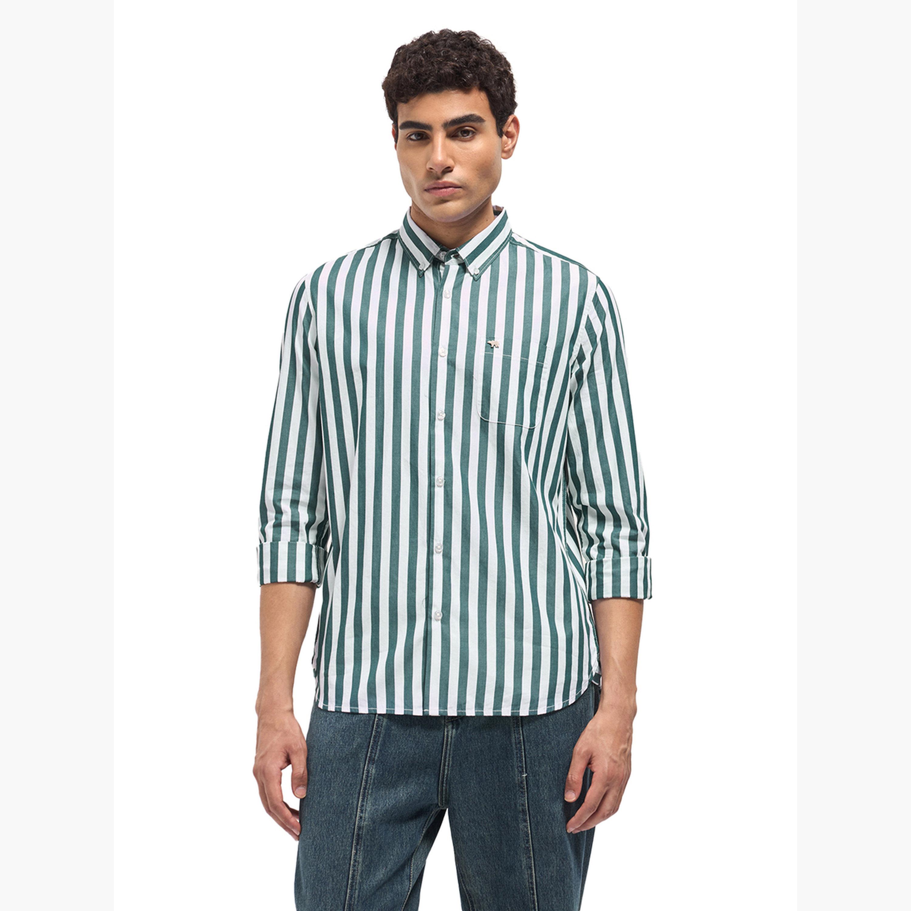 ذا بير هاوس × ستايلي - قميص رجالي مخطط من القطن بقصة ضيقة لإطلالة الكاجوال-men-clothing-shirts-image-4