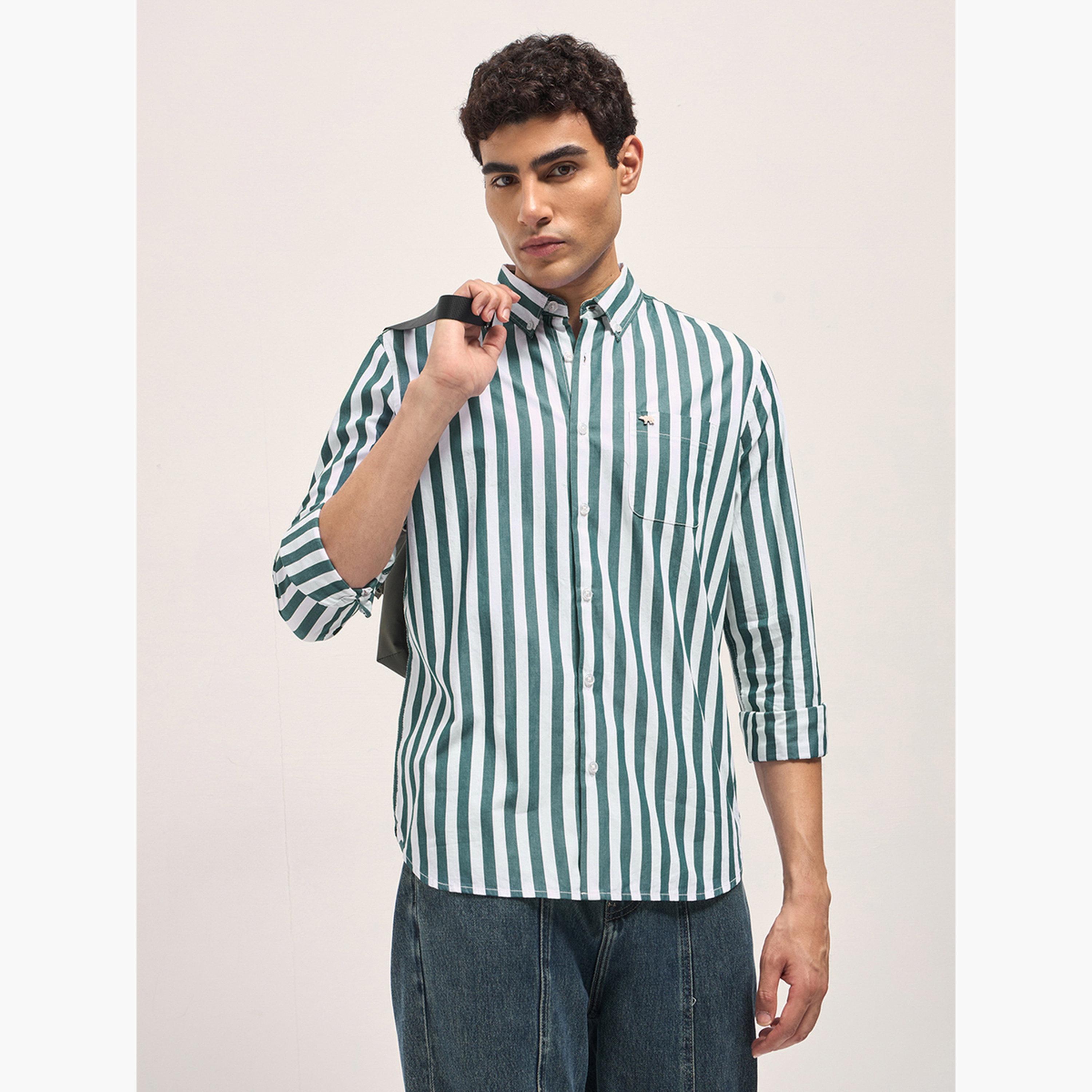 ذا بير هاوس × ستايلي - قميص رجالي مخطط من القطن بقصة ضيقة لإطلالة الكاجوال-men-clothing-shirts-image-5