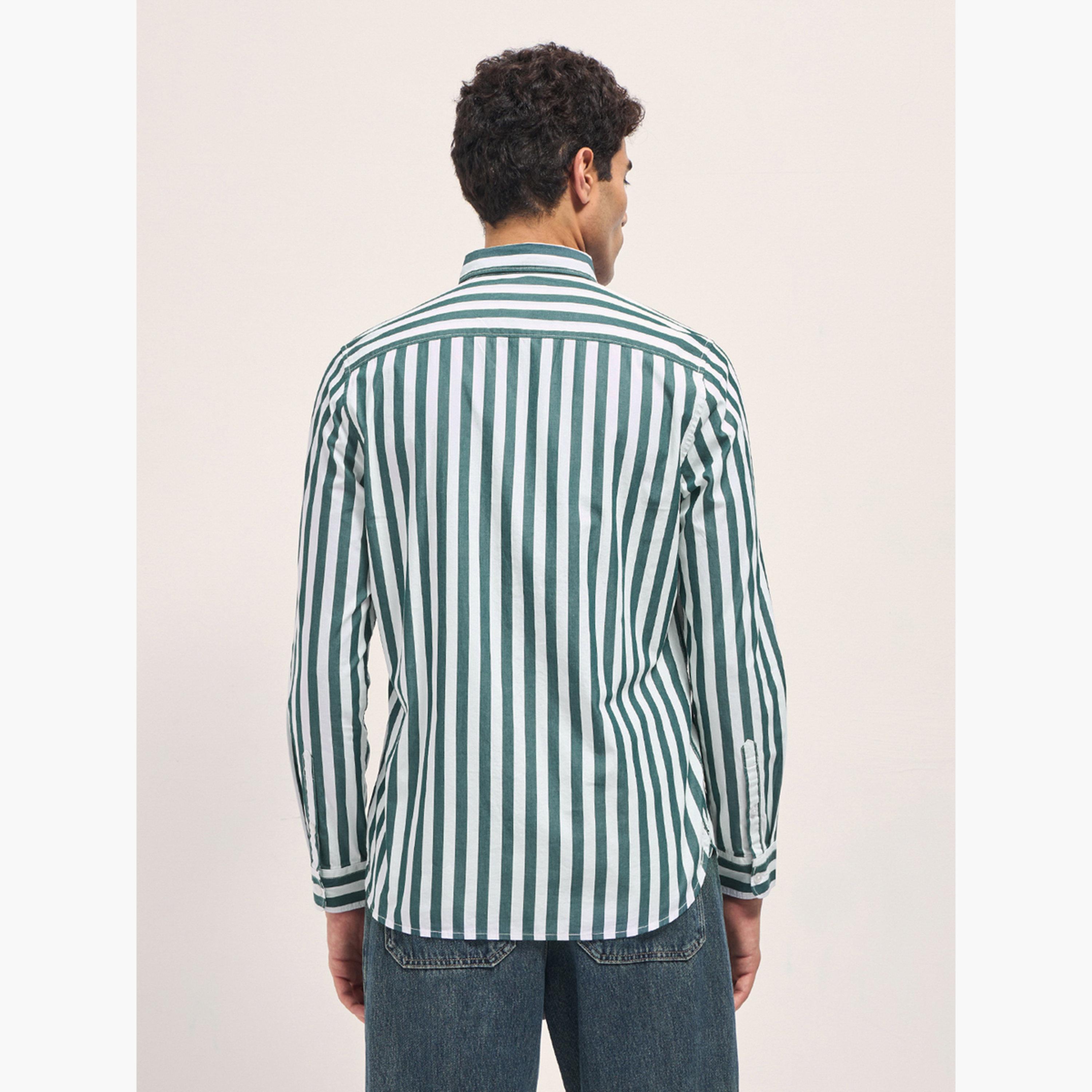 ذا بير هاوس × ستايلي - قميص رجالي مخطط من القطن بقصة ضيقة لإطلالة الكاجوال-men-clothing-shirts-image-6