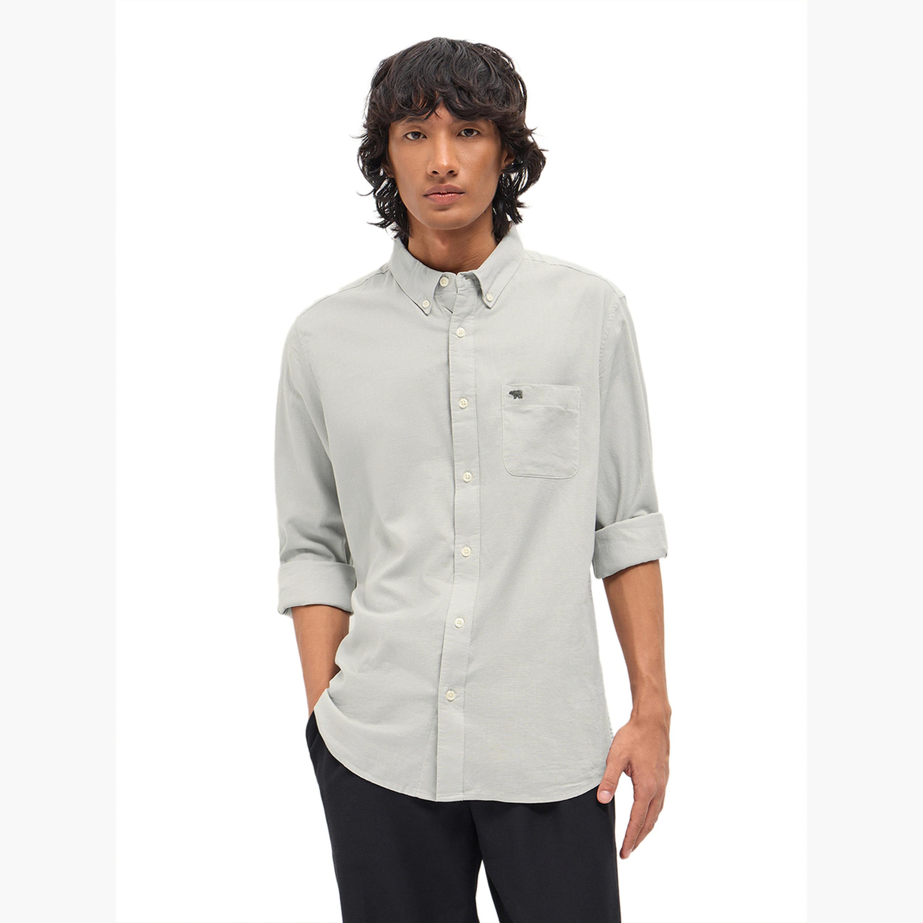 ذا بير هاوس × ستايلي - قميص رجالي كاجوال بقصة ضيقة من القطن والكتان السادة-men-clothing-shirts-image-4