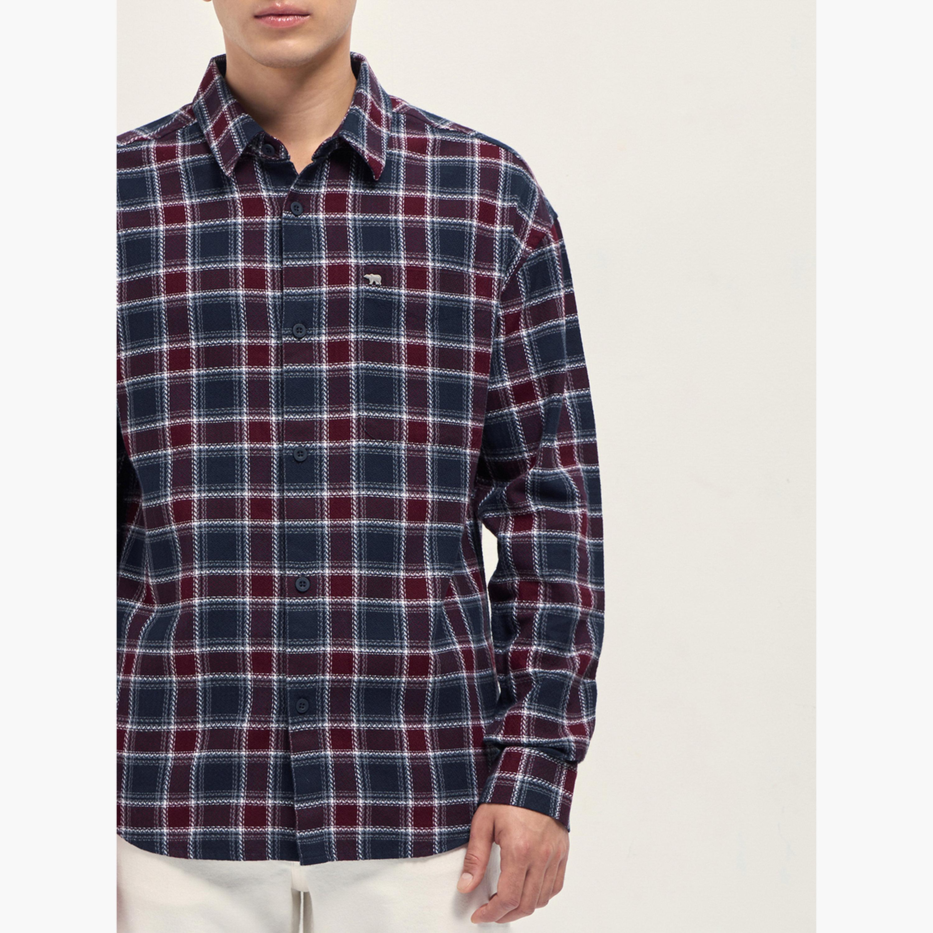 ذا بير هاوس × ستايلي - قميص رجالي من القطن الفلانيل بنقشة مربعات، بقصة مريحة-men-clothing-shirts-image-3