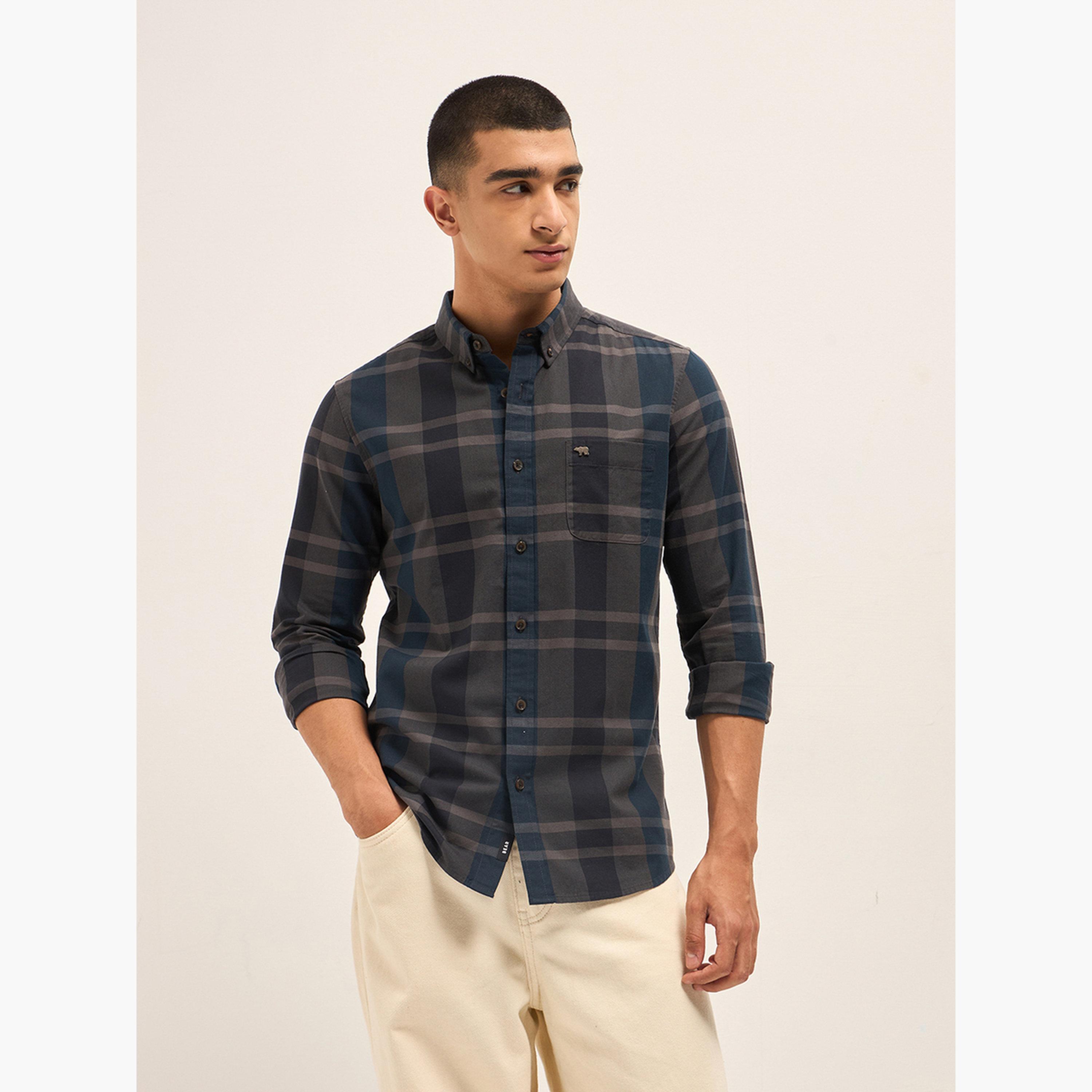 ذا بير هاوس × ستايلي - قميص رجالي كاجوال بقصة ضيقة بنقشة مربعات من القطن الخالص-men-clothing-shirts-image-1