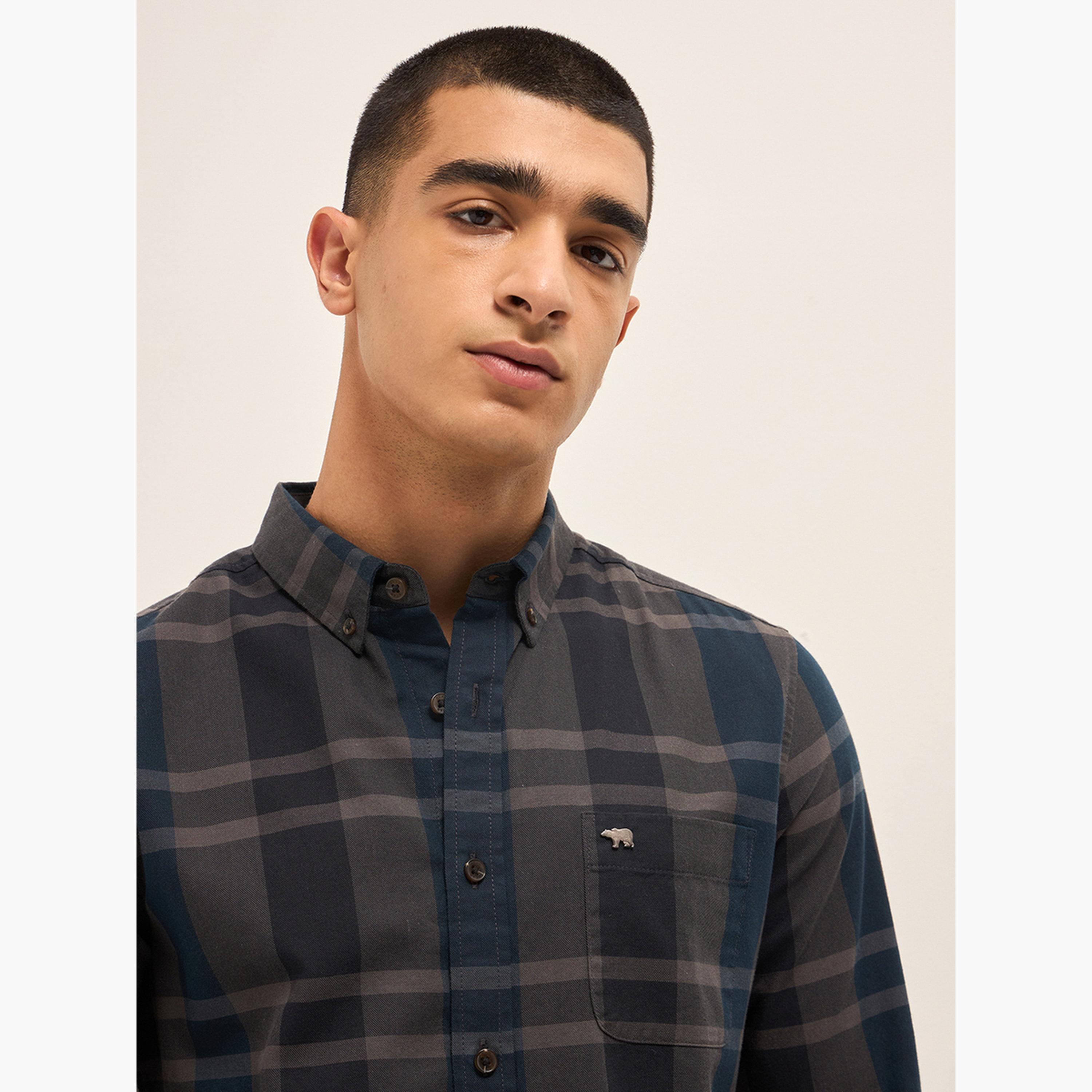 ذا بير هاوس × ستايلي - قميص رجالي كاجوال بقصة ضيقة بنقشة مربعات من القطن الخالص-men-clothing-shirts-image-2