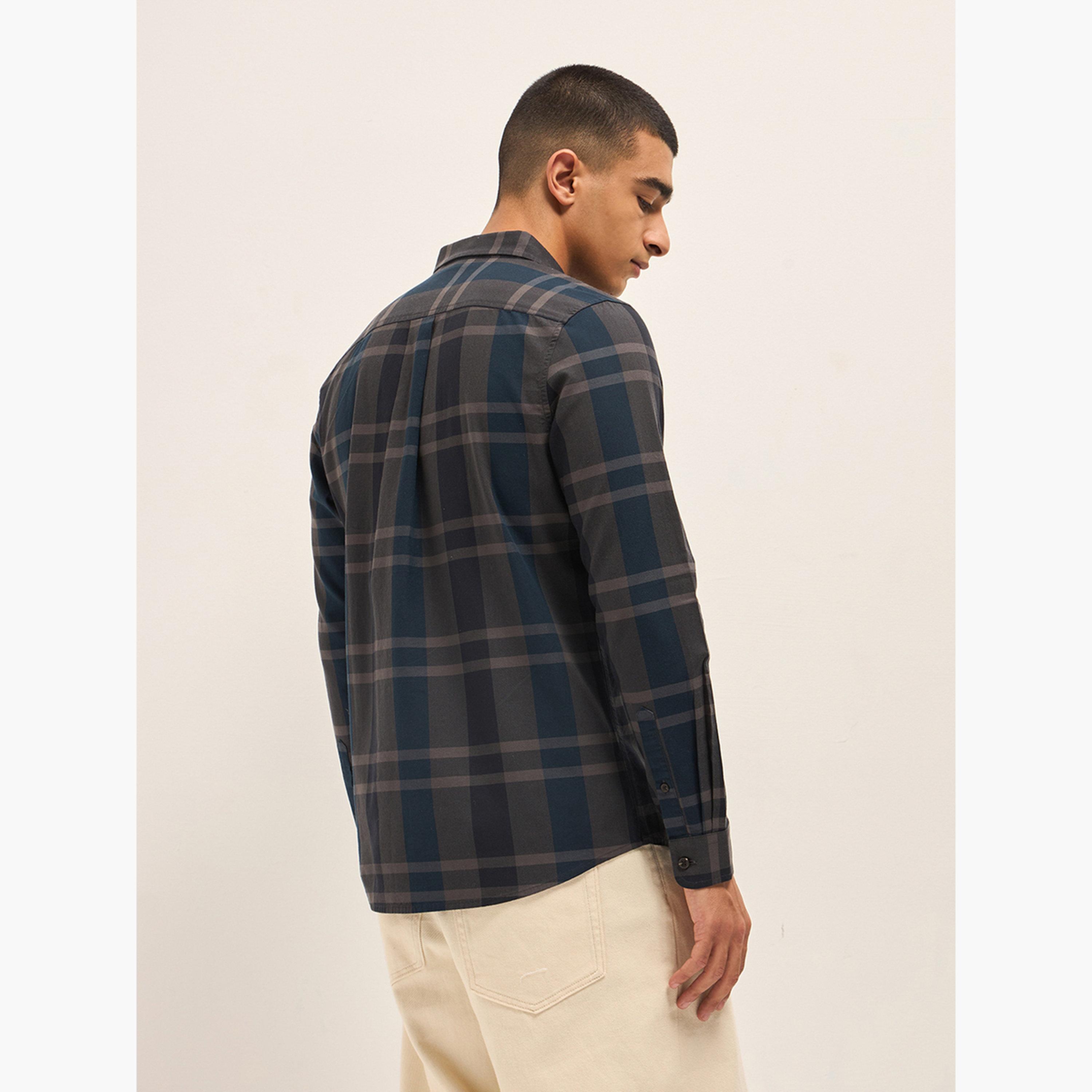 ذا بير هاوس × ستايلي - قميص رجالي كاجوال بقصة ضيقة بنقشة مربعات من القطن الخالص-men-clothing-shirts-image-6