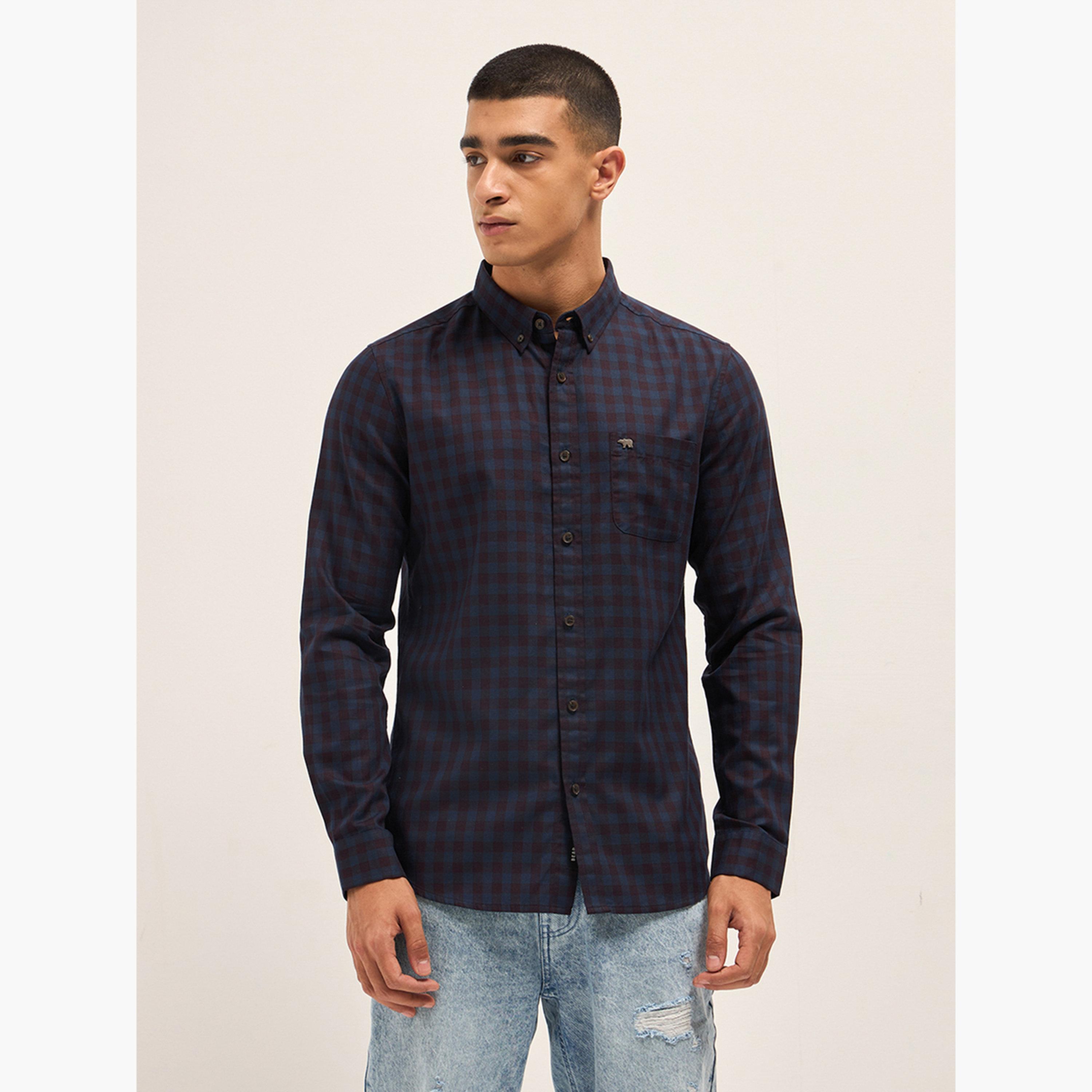 ذا بير هاوس × ستايلي - قميص رجالي كاجوال بقصة ضيقة بنقشة مربعات من القطن الخالص-men-clothing-shirts-image-1