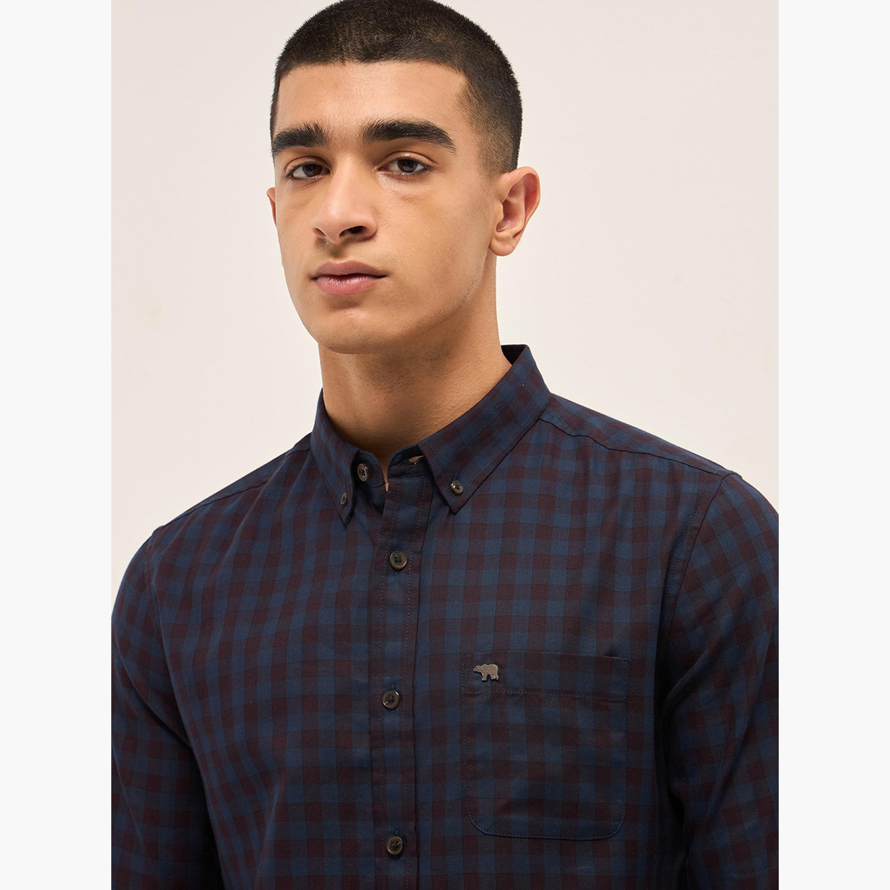 ذا بير هاوس × ستايلي - قميص رجالي كاجوال بقصة ضيقة بنقشة مربعات من القطن الخالص-men-clothing-shirts-image-3