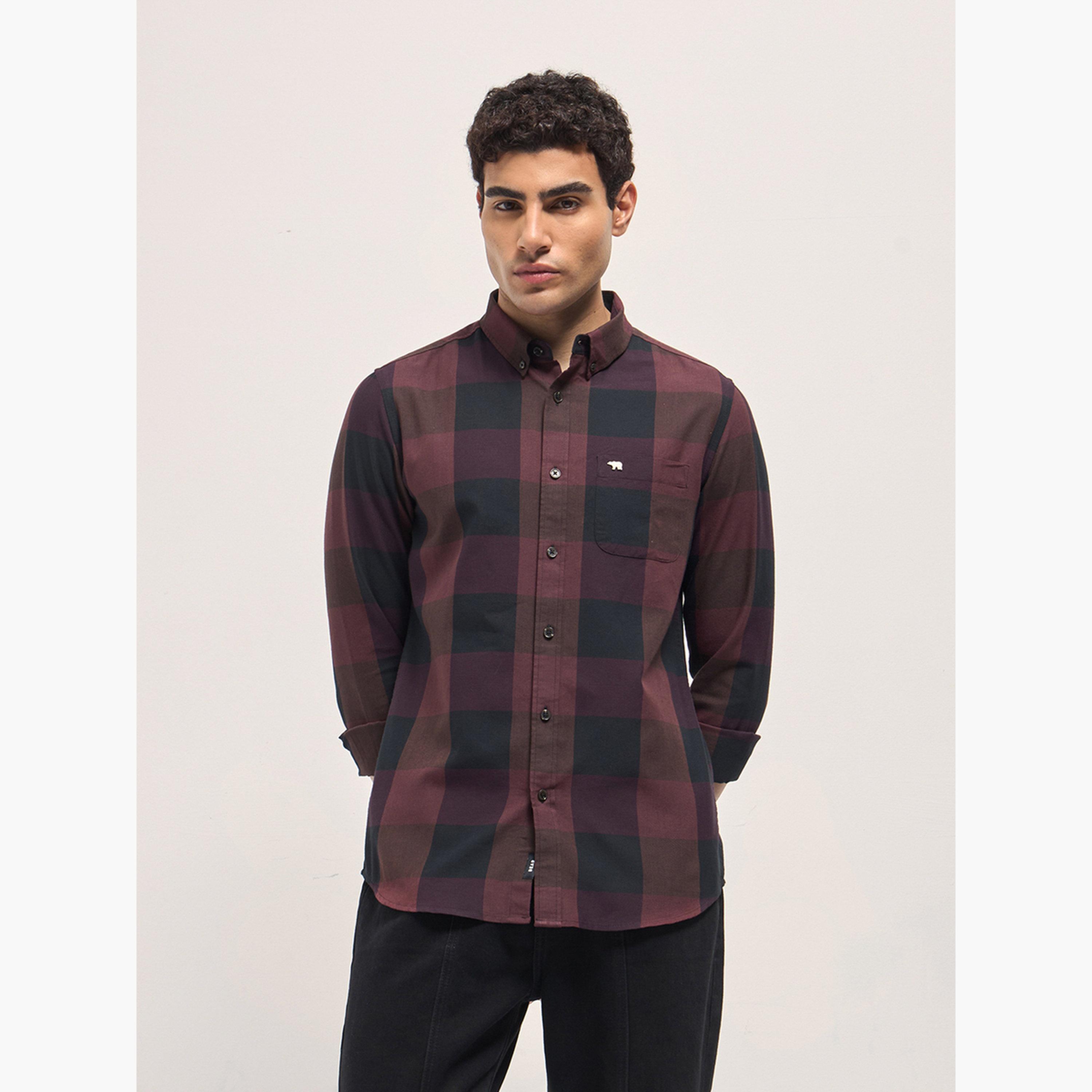 ذا بير هاوس × ستايلي - قميص رجالي قطني كاروهات بقصة ضيقة كاجوال-men-clothing-shirts-image-1