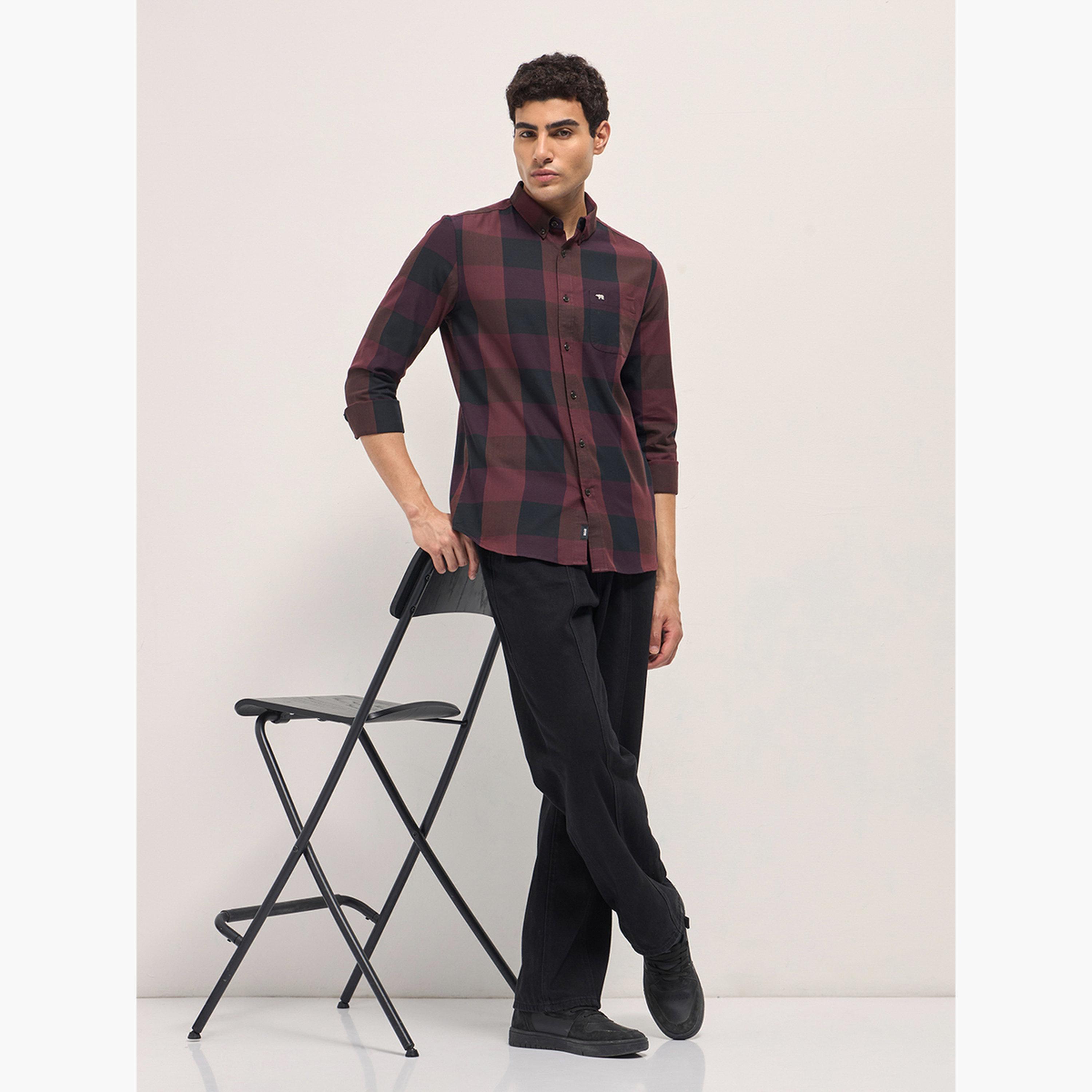 ذا بير هاوس × ستايلي - قميص رجالي قطني كاروهات بقصة ضيقة كاجوال-men-clothing-shirts-image-2