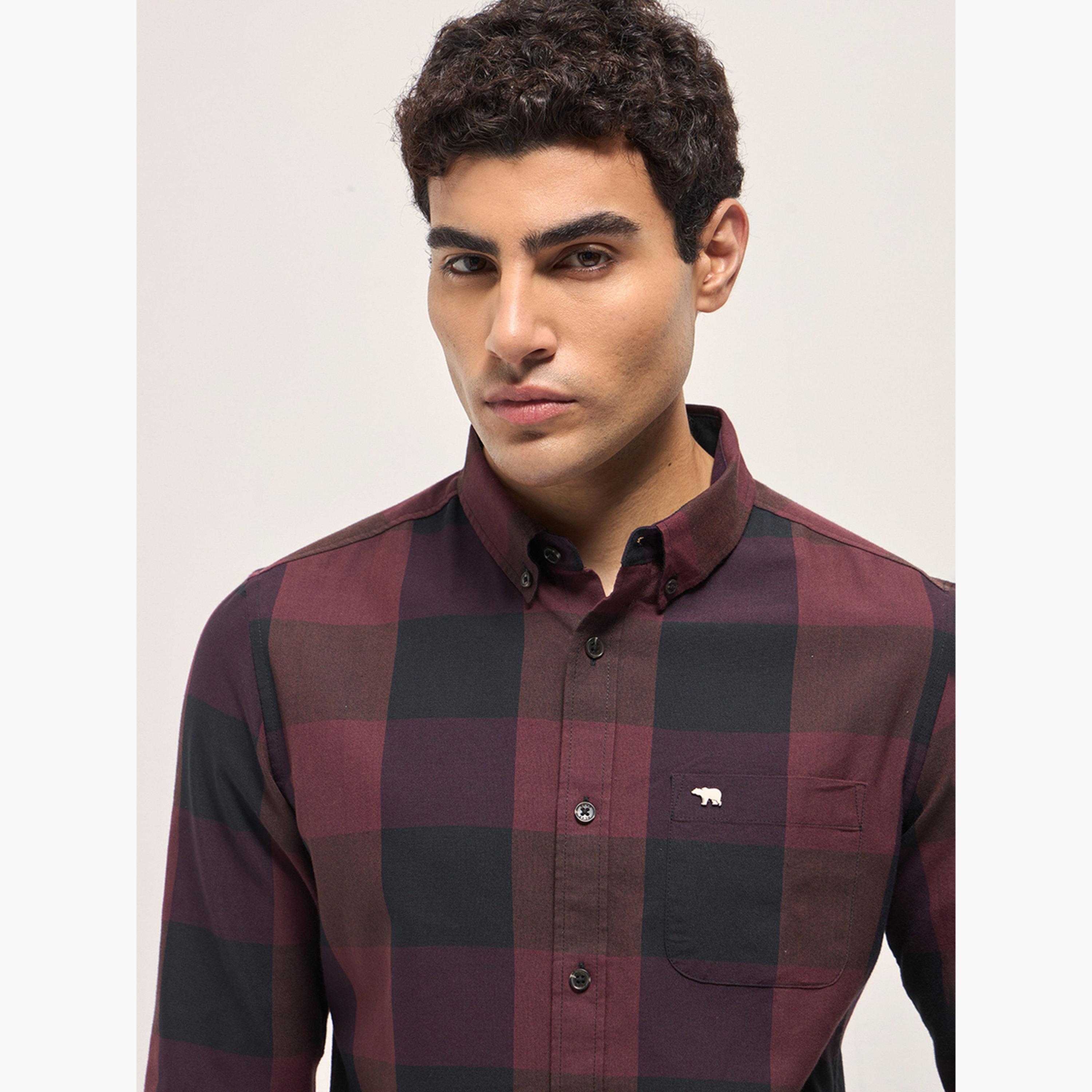 ذا بير هاوس × ستايلي - قميص رجالي قطني كاروهات بقصة ضيقة كاجوال-men-clothing-shirts-image-3