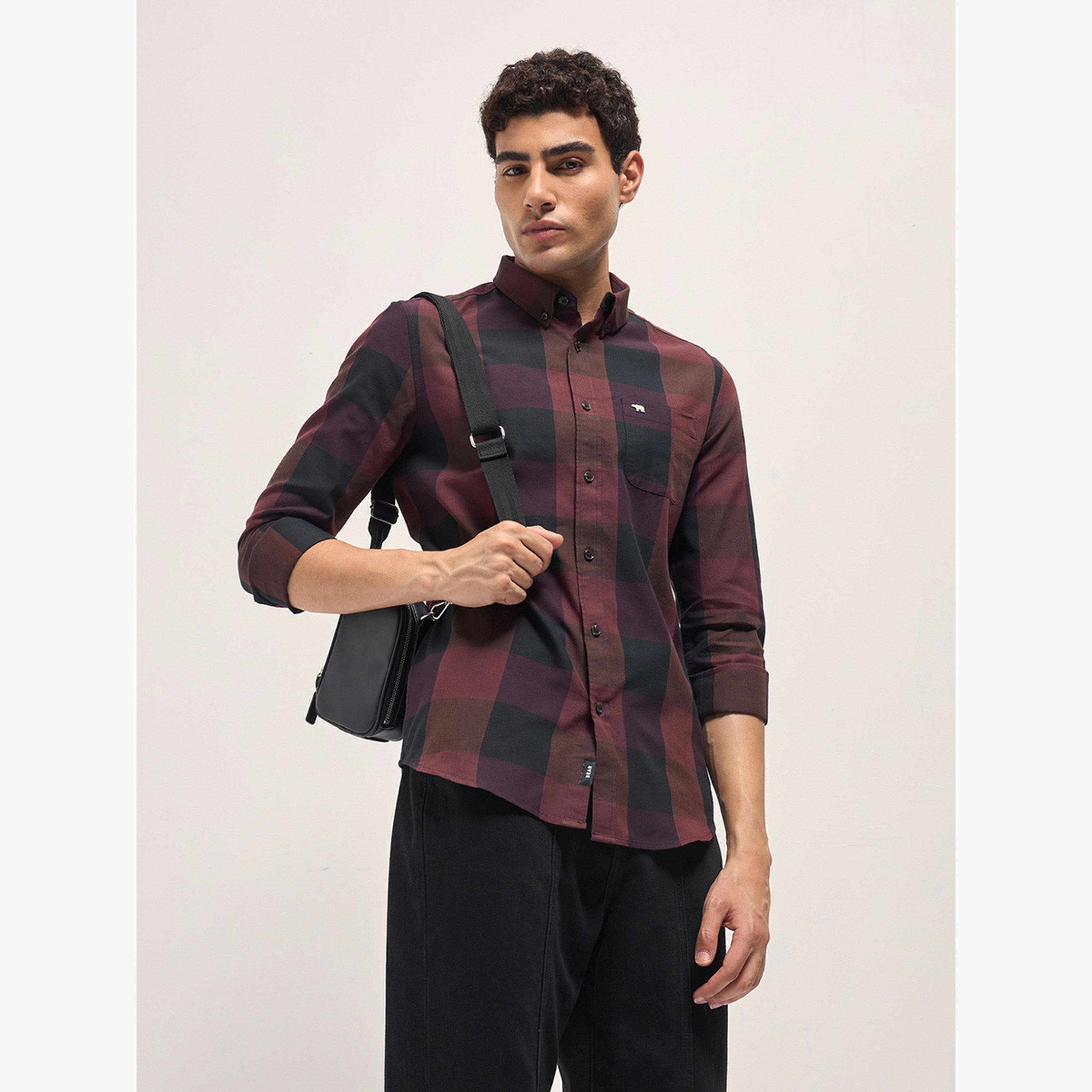 ذا بير هاوس × ستايلي - قميص رجالي قطني كاروهات بقصة ضيقة كاجوال-men-clothing-shirts-image-4