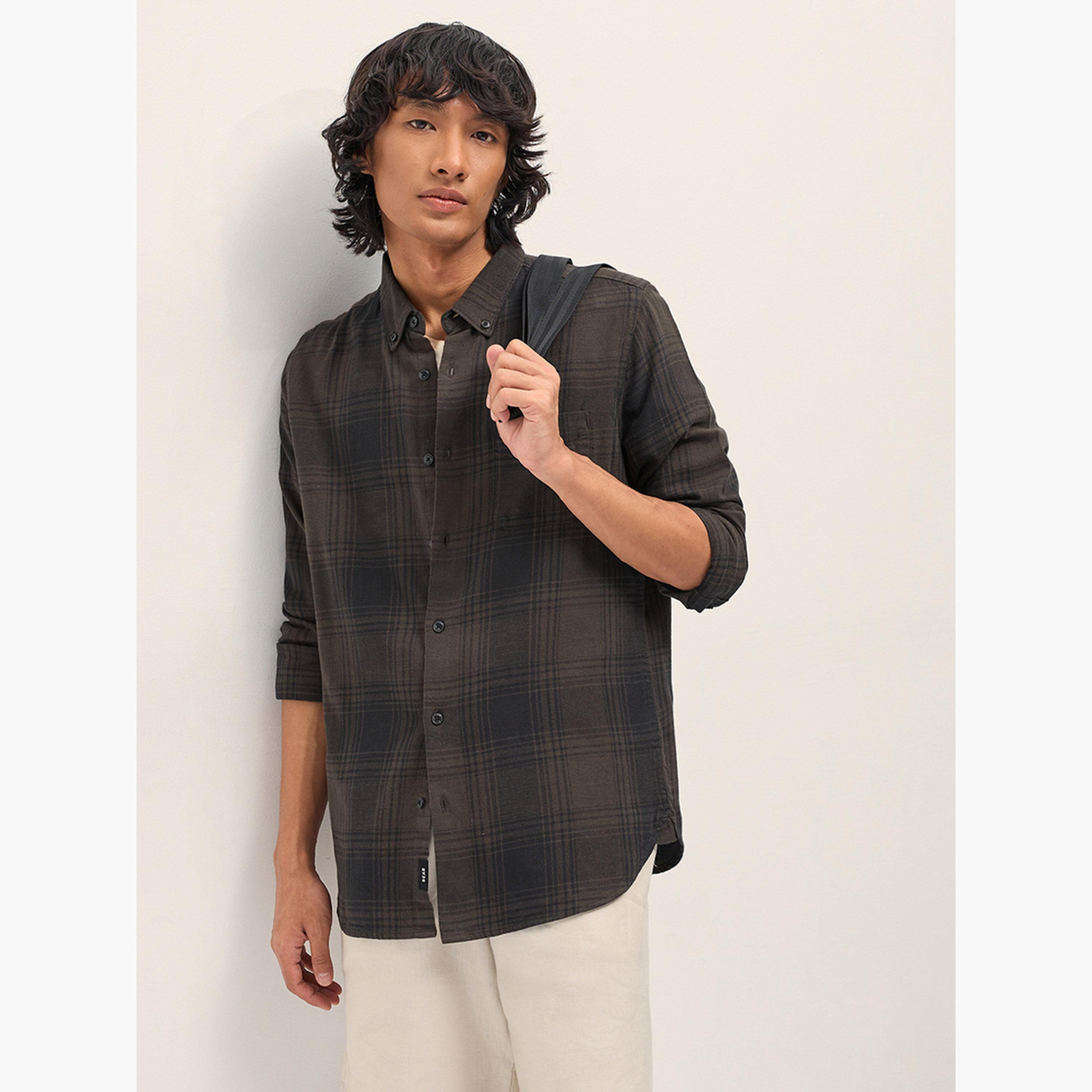 ذا بير هاوس × ستايلي - قميص رجالي قطني كاروهات بقصة ضيقة لإطلالة الكاجوال-men-clothing-shirts-image-5