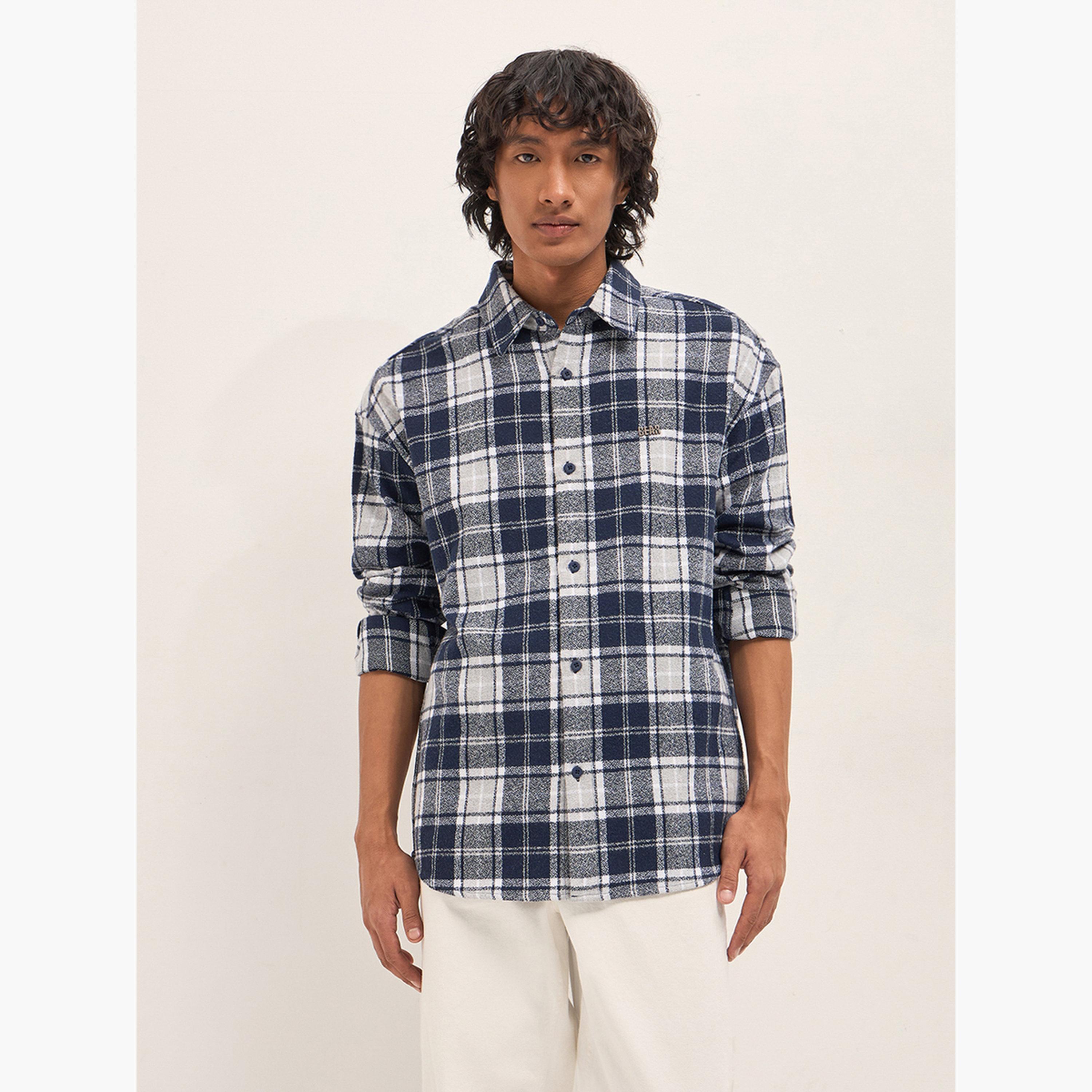 The Bear House X Styli Men's Relaxed Fit Flannel Checked Cotton Blend Overshirt-men-clothing-shirts-image-1